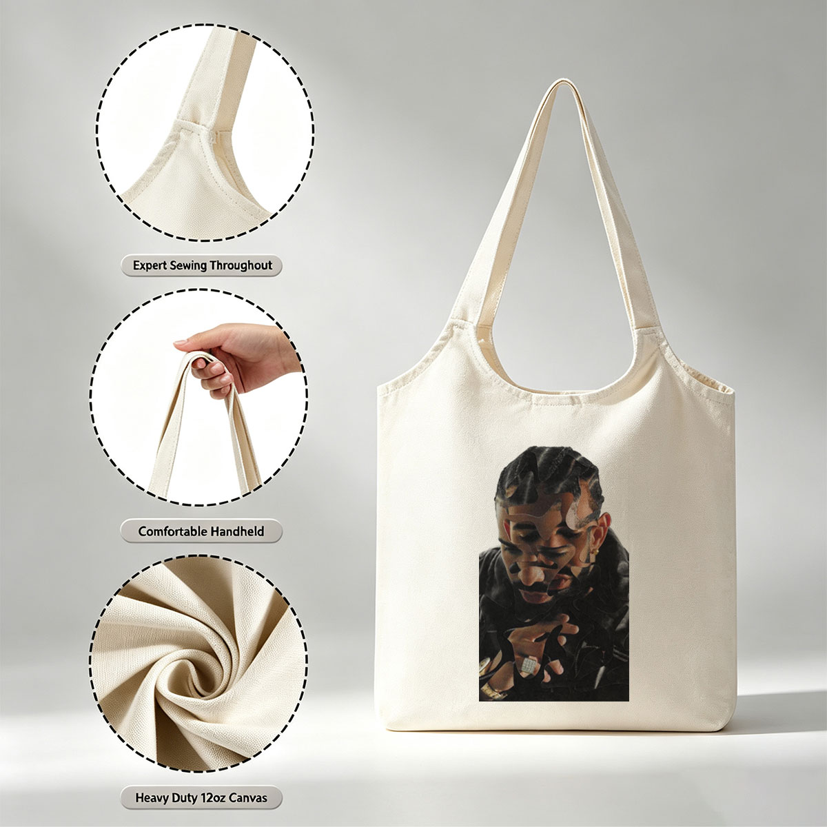 Drake in a Stylish Pose with Camouflage Overlay Effect - Canvas shoulder bags/