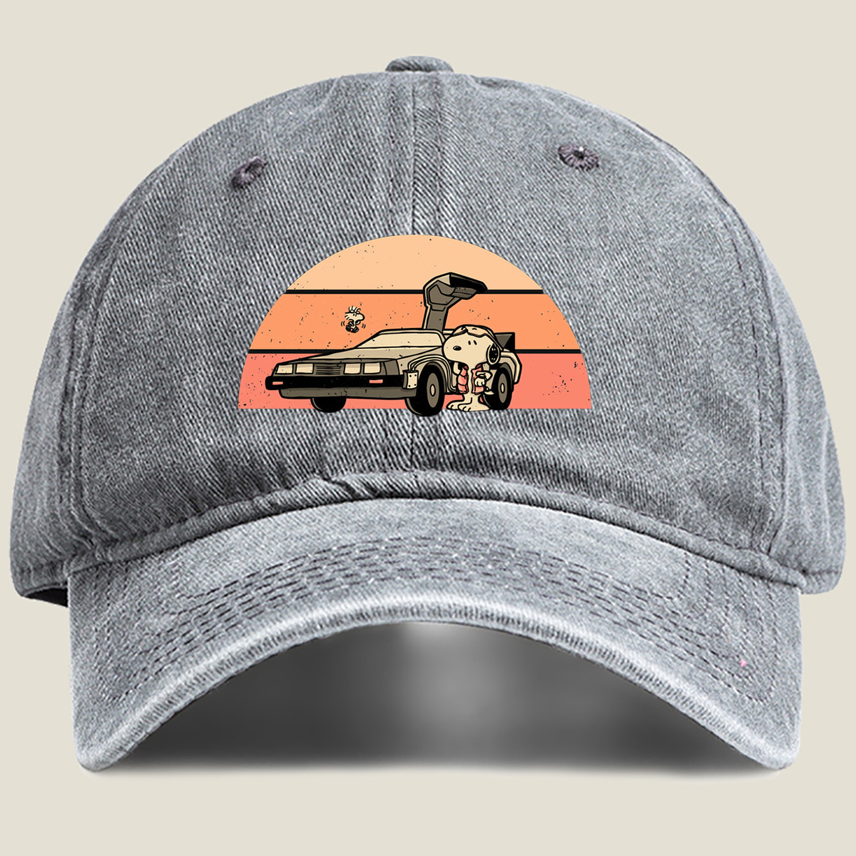 Snoopy and Woodstock in a DeLorean - Washed Denim - Baseball Cap