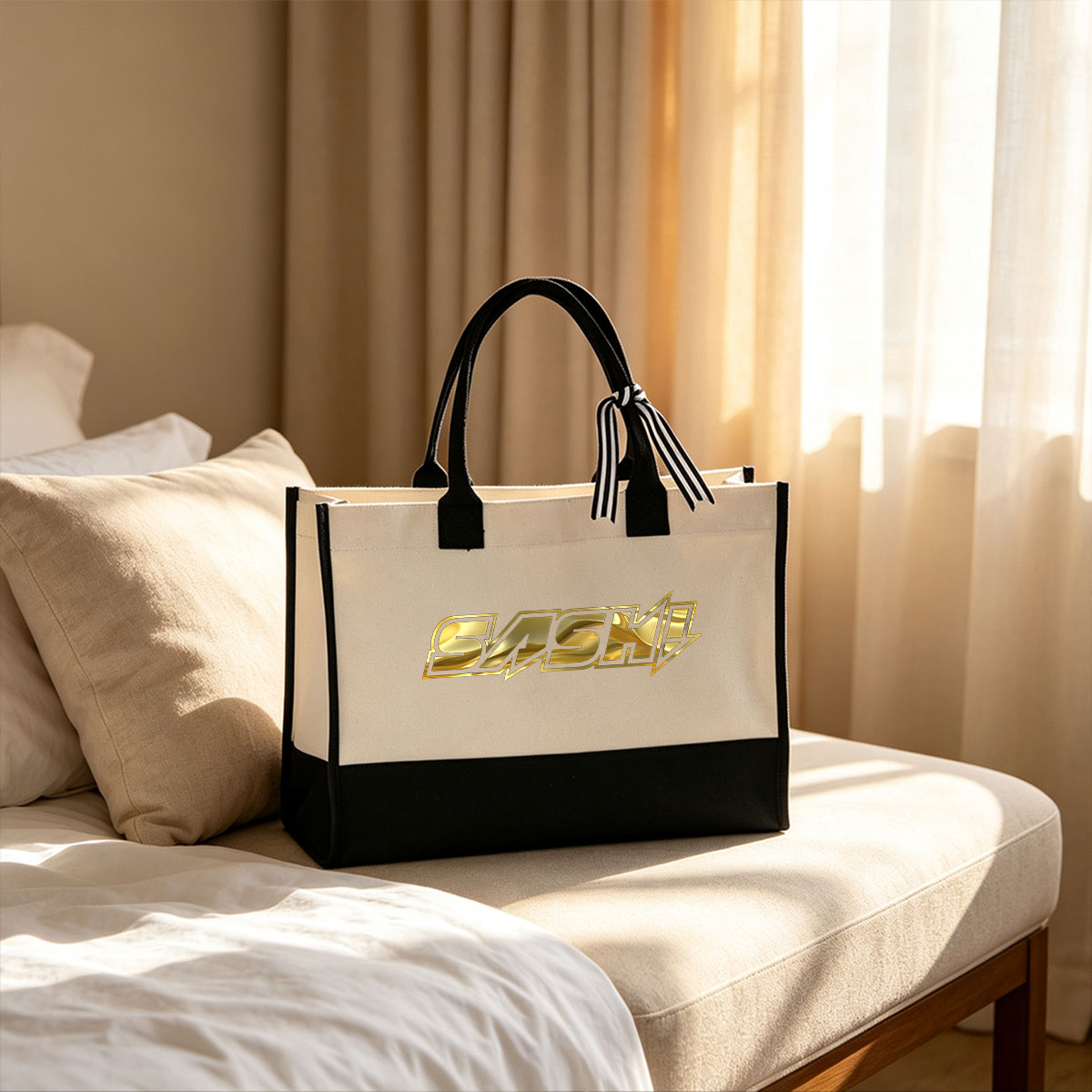 SASH! – Golden Logo Design - Canvas patchwork gift tote bag