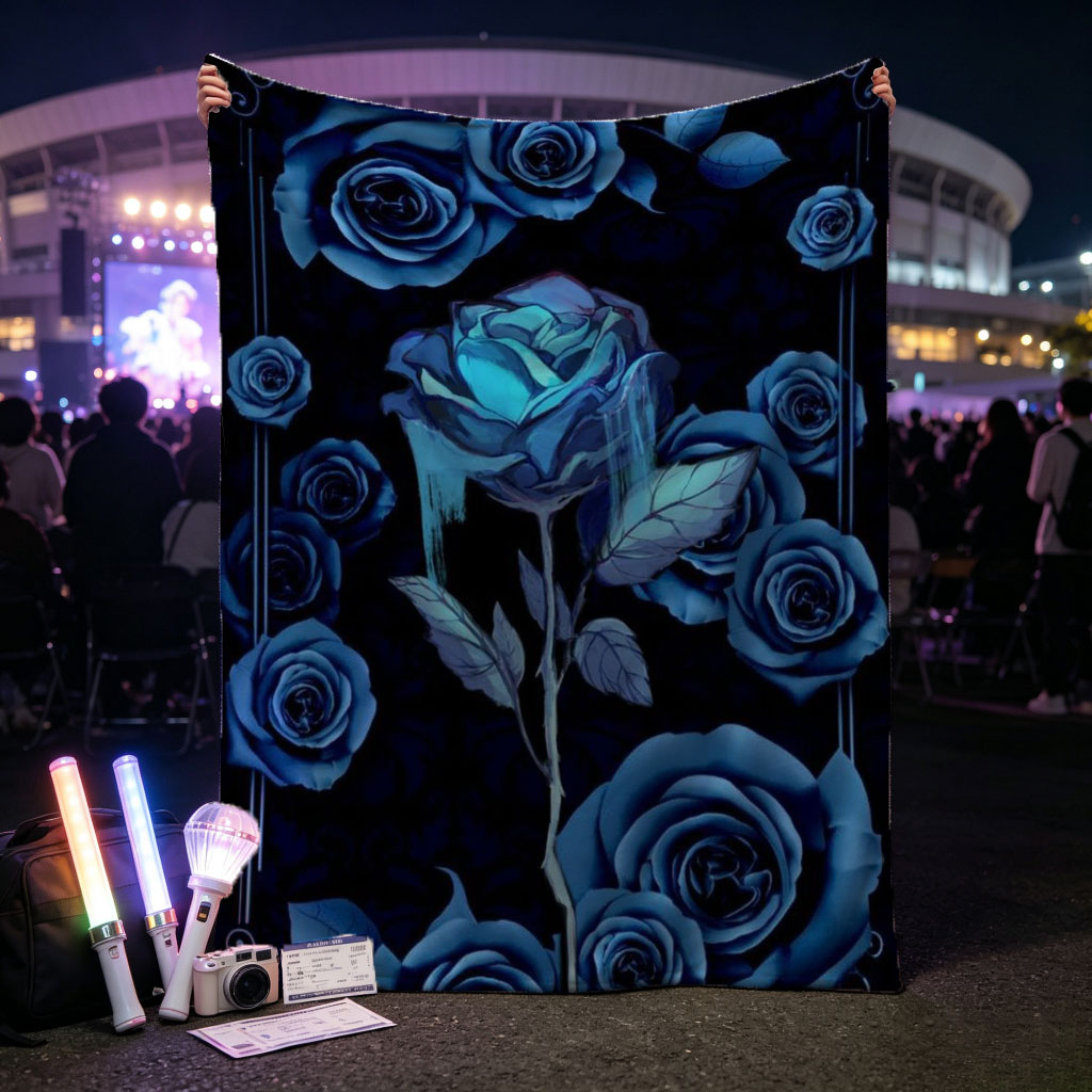 Ado Dark Blue Roses Artistic Floral Design - Blankets