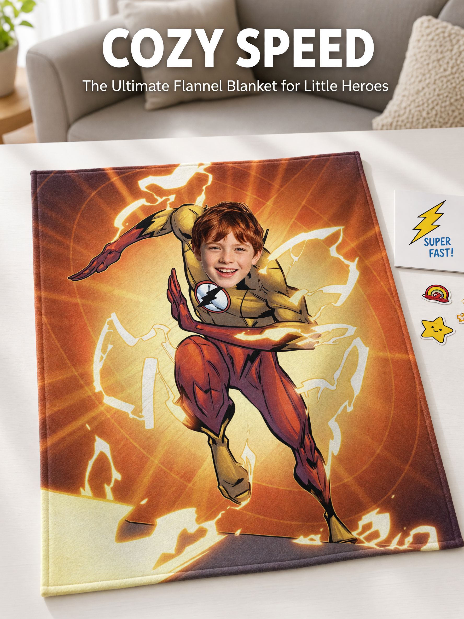 Custom Photo Superhero Flannel Blanket, Personalized Face Cozy Plush Throw Blanket for Kids Adults, Unique Gift Idea