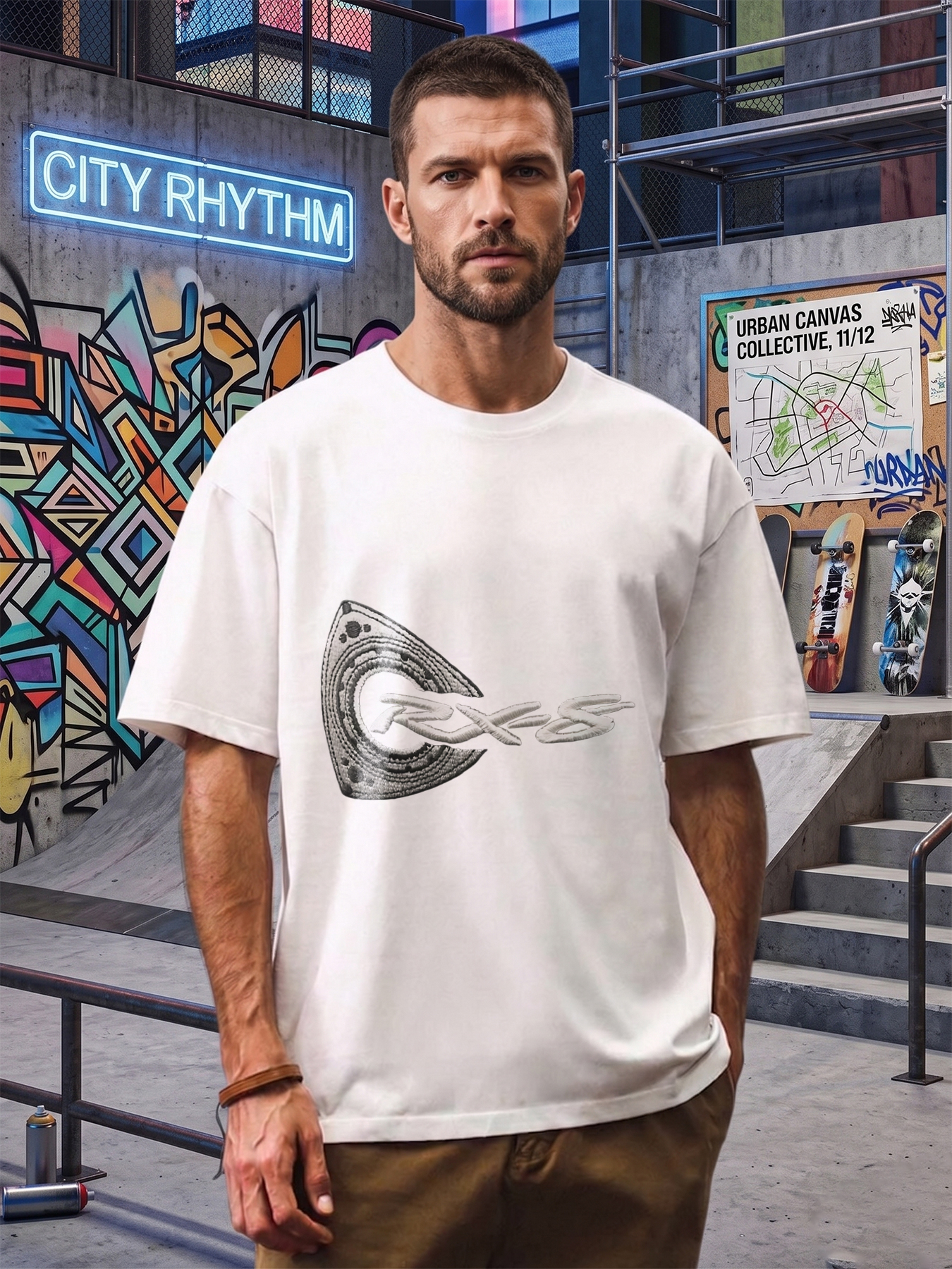 Men's Printed T-Shirt with Abstract Geometric Pattern and 