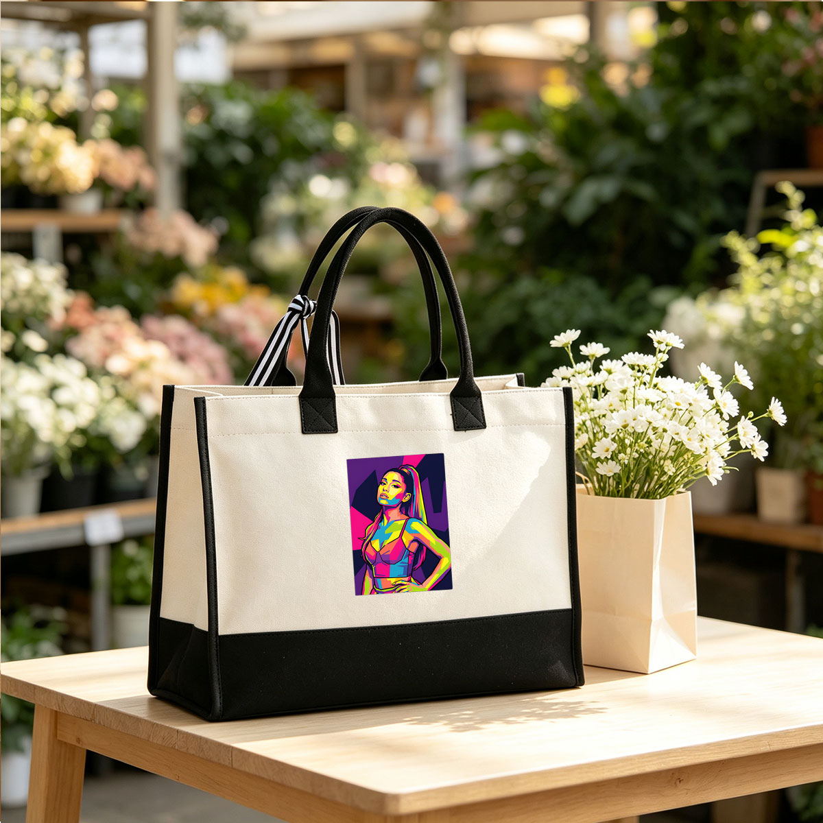 Pop Art Portrait of a Colorful Woman in Vibrant Outfit - Canvas patchwork gift tote bag