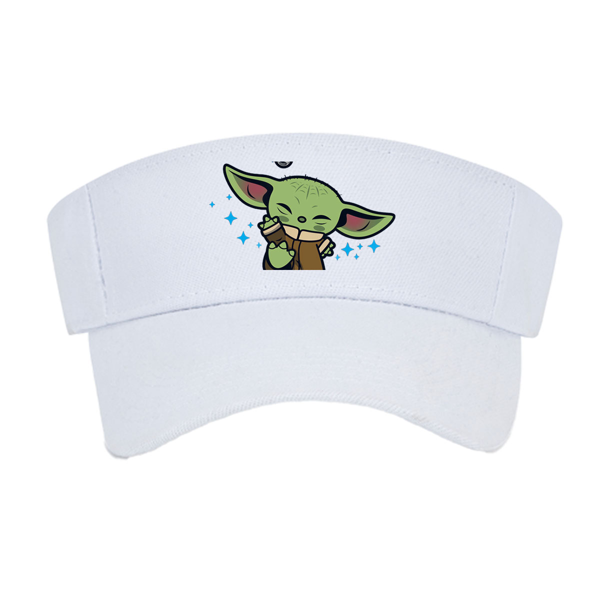 Baby Yoda Hugging a Cup with Stars and Droid in Background -  Visor cap
