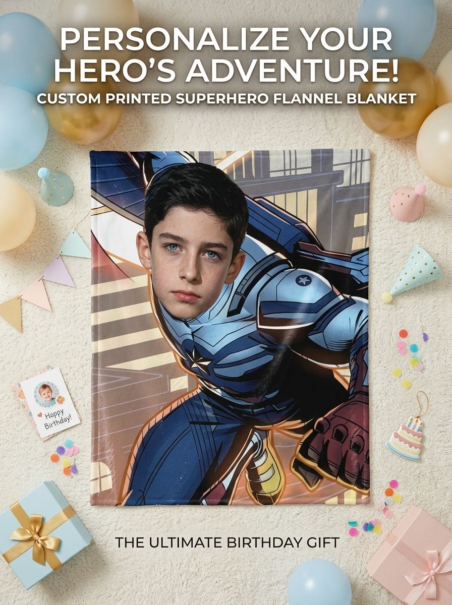 Personalized Custom Face Superhero Flannel Fleece Blanket Ultra Soft Lightweight Anti Pilling Throw for Couch and Bed