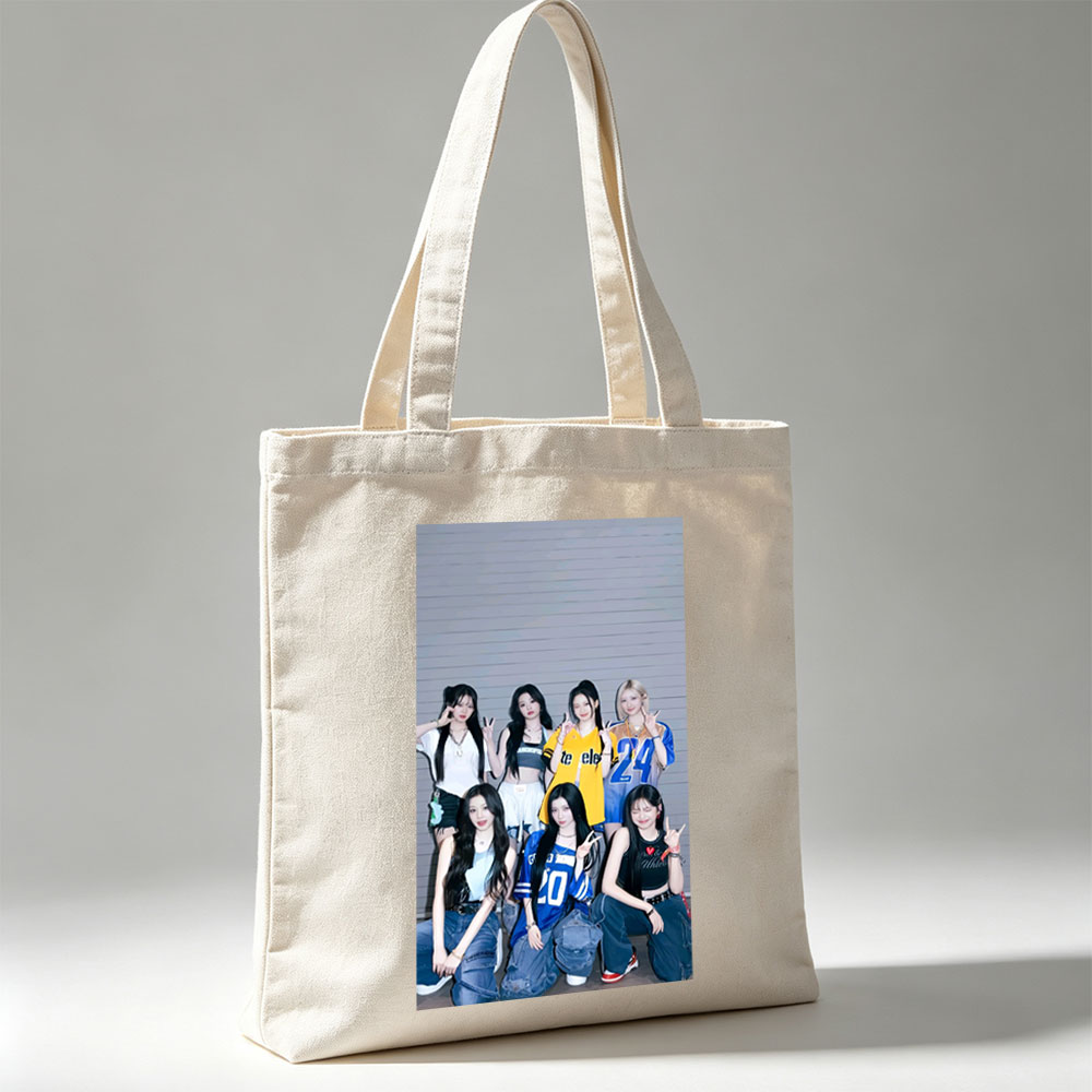 Kep1er Group Photo - Seven Members Posing in Casual Sporty Outfits Against a Gray Wooden Wall - Canvas tote bags