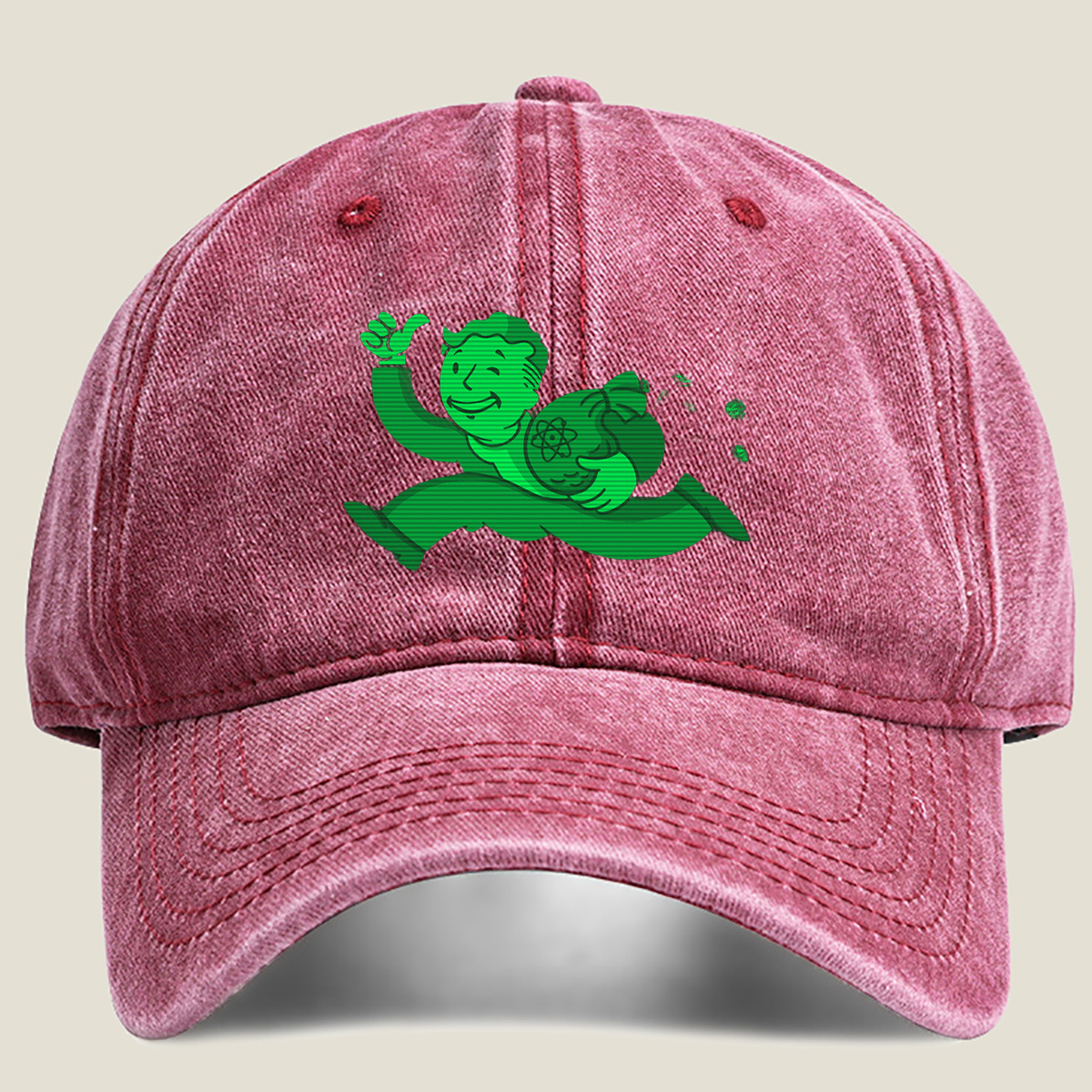 Vault Boy from Fallout Running with a Bag of Atoms - Washed Denim - Baseball Cap