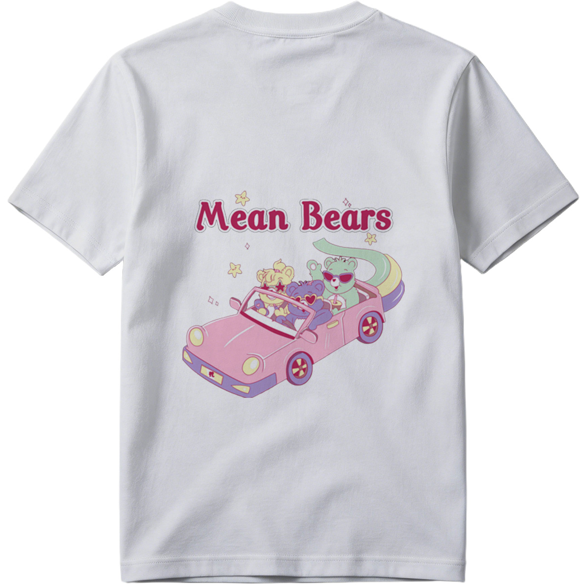 Mean Bears in a Pink Car with Three Cute Characters - Tee