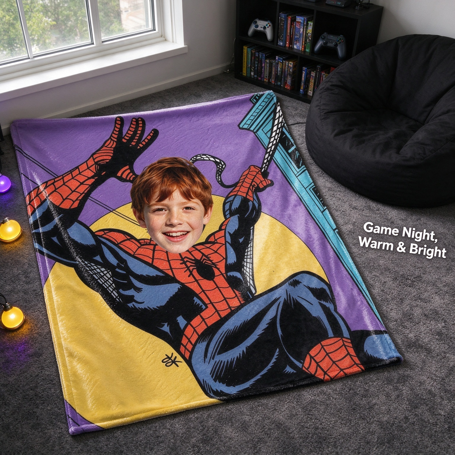 Personalized Face Superhero Flannel Fleece Throw Blanket Custom Photo Comic Character Keepsake Cozy Bed Couch Wrap