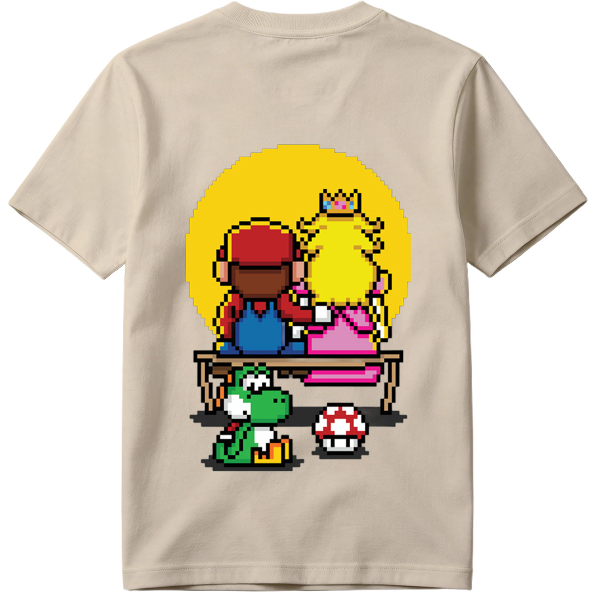 Mario and Peach Pixel Art with Yoshi and Mushroom - Tee