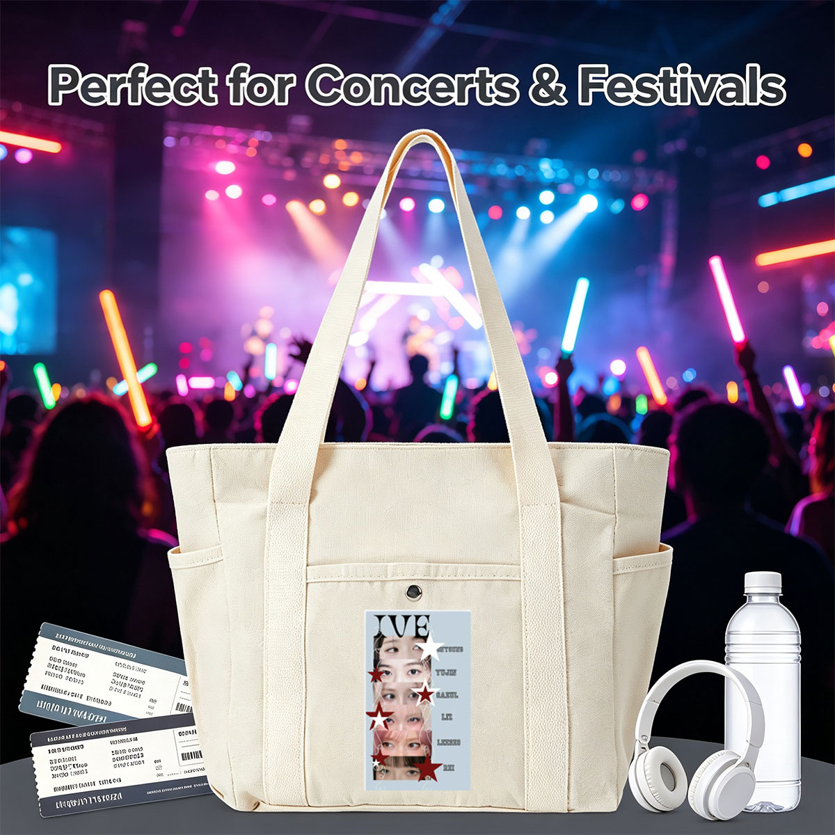 IVE Members Close-Up Eyes Portrait with Stars and Names - Multi-pocket bags