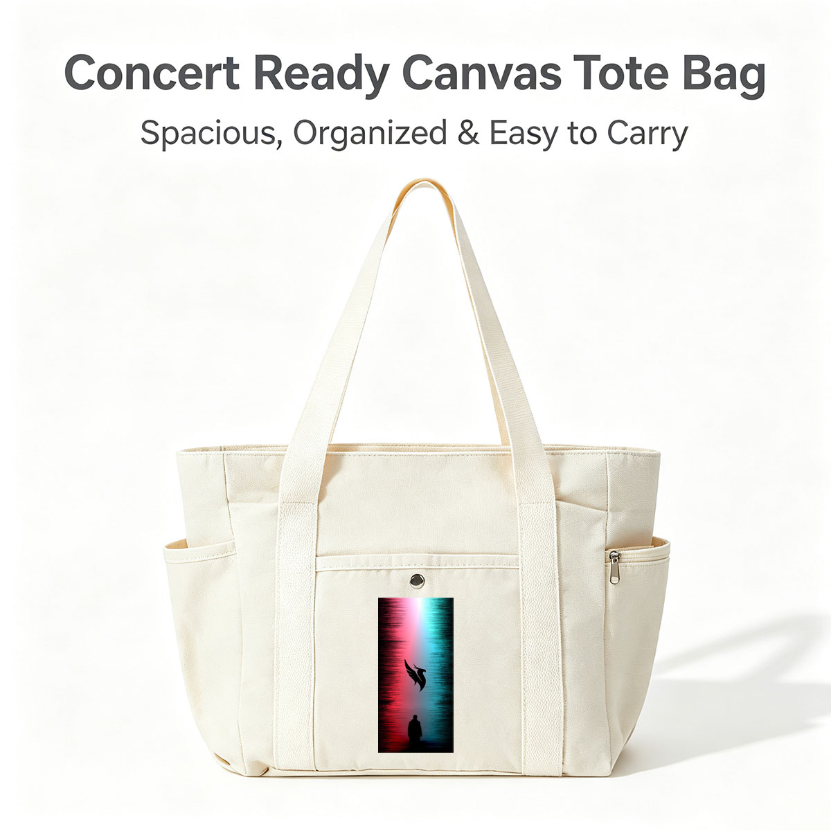 Linkin Park - Silhouette of a Man Standing Before a Winged Bird Symbol Against a Red and Blue Gradient Background - Multi-pocket bags