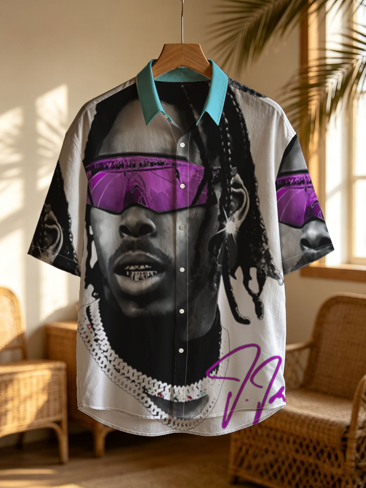 Lil Durk in Purple Sunglasses and Chain Necklace -  Shirt