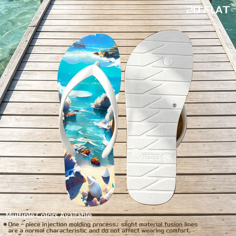 Crystal Clear Ocean with Shells and Sailboat -  flip-flops