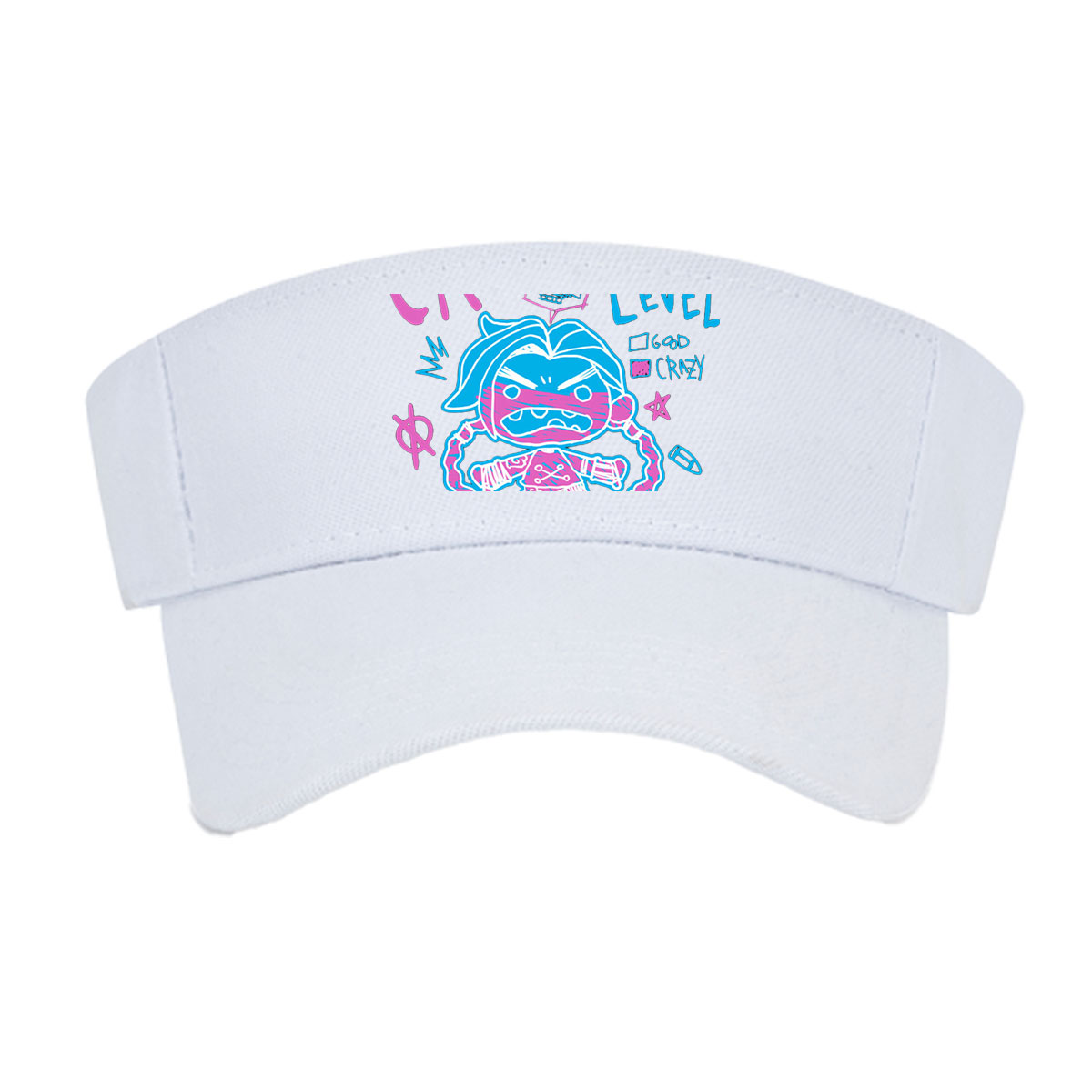 Craziness Level: Unusually High - Animated Character with Blue Hair and Pink Stripes -  Visor cap