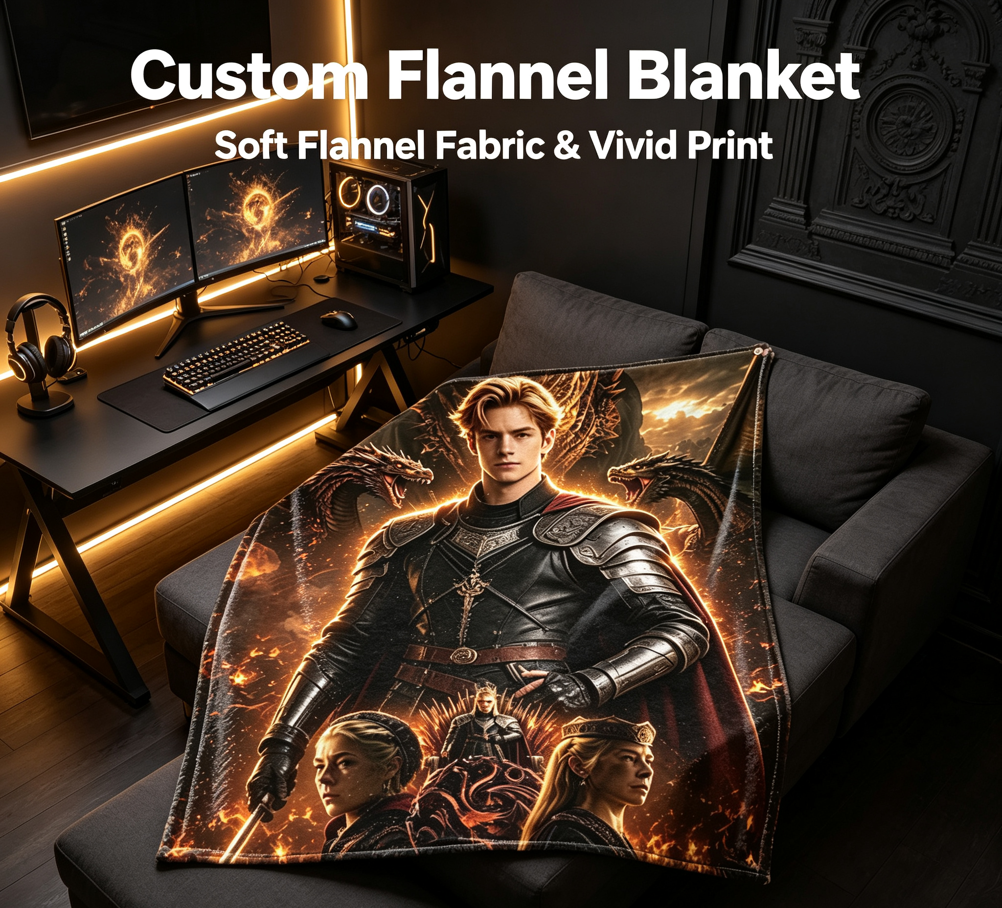 Custom Face Blanket House of the Dragon Flannel Blanket for Fans of Fantasy Series Perfect Gift for TV Show Enthusiasts and Dragon Lovers