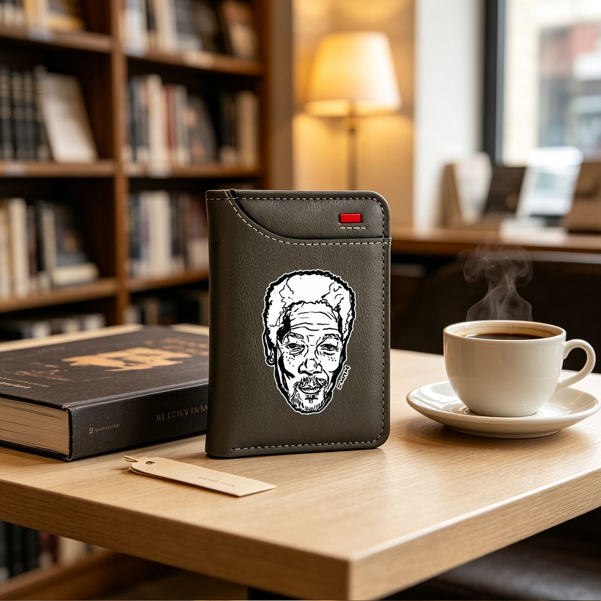 Morgan Freeman Portrait Sketch - Vertical Style Wallet