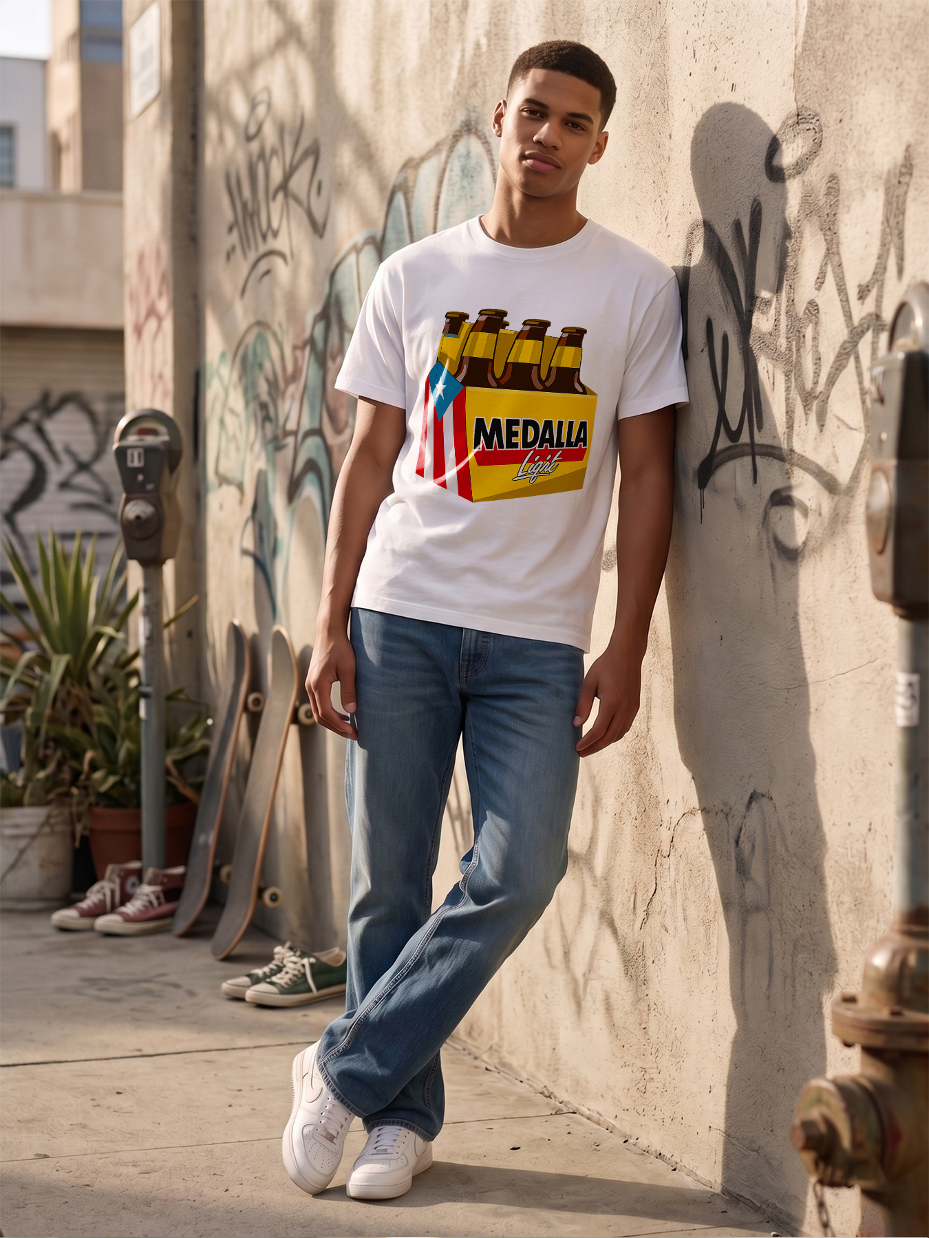 Men's Medalla Light Beer Box Print T-Shirt Casual Round Neck Summer Lightweight Breathable Short Sleeve Tee for Adults Bar Party Outdoor Leisure Wear
