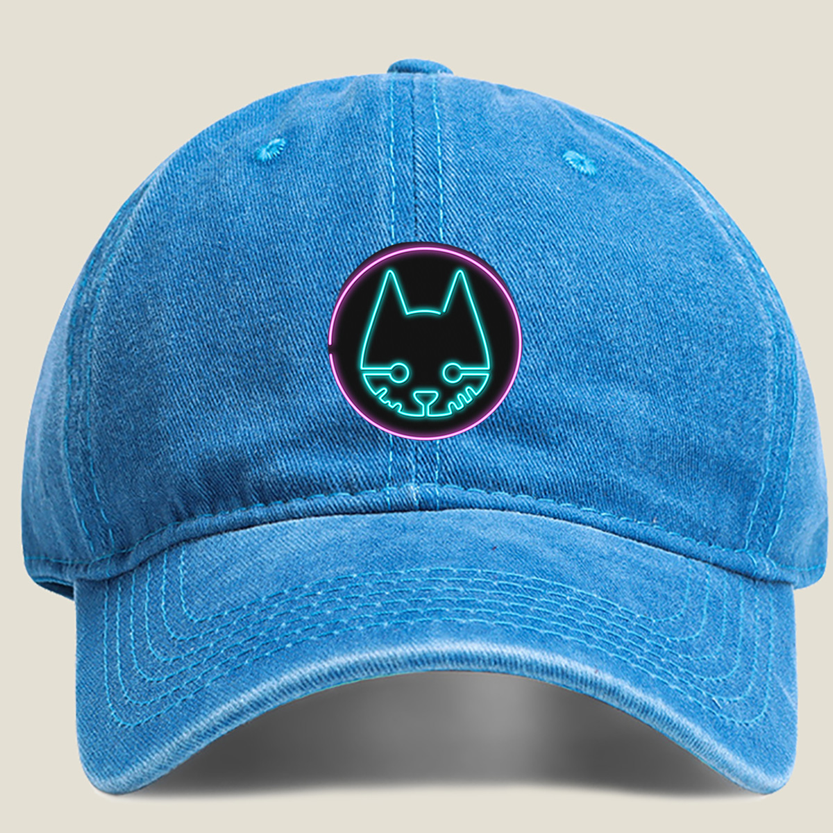 Neon Cat Logo - Washed Denim - Baseball Cap