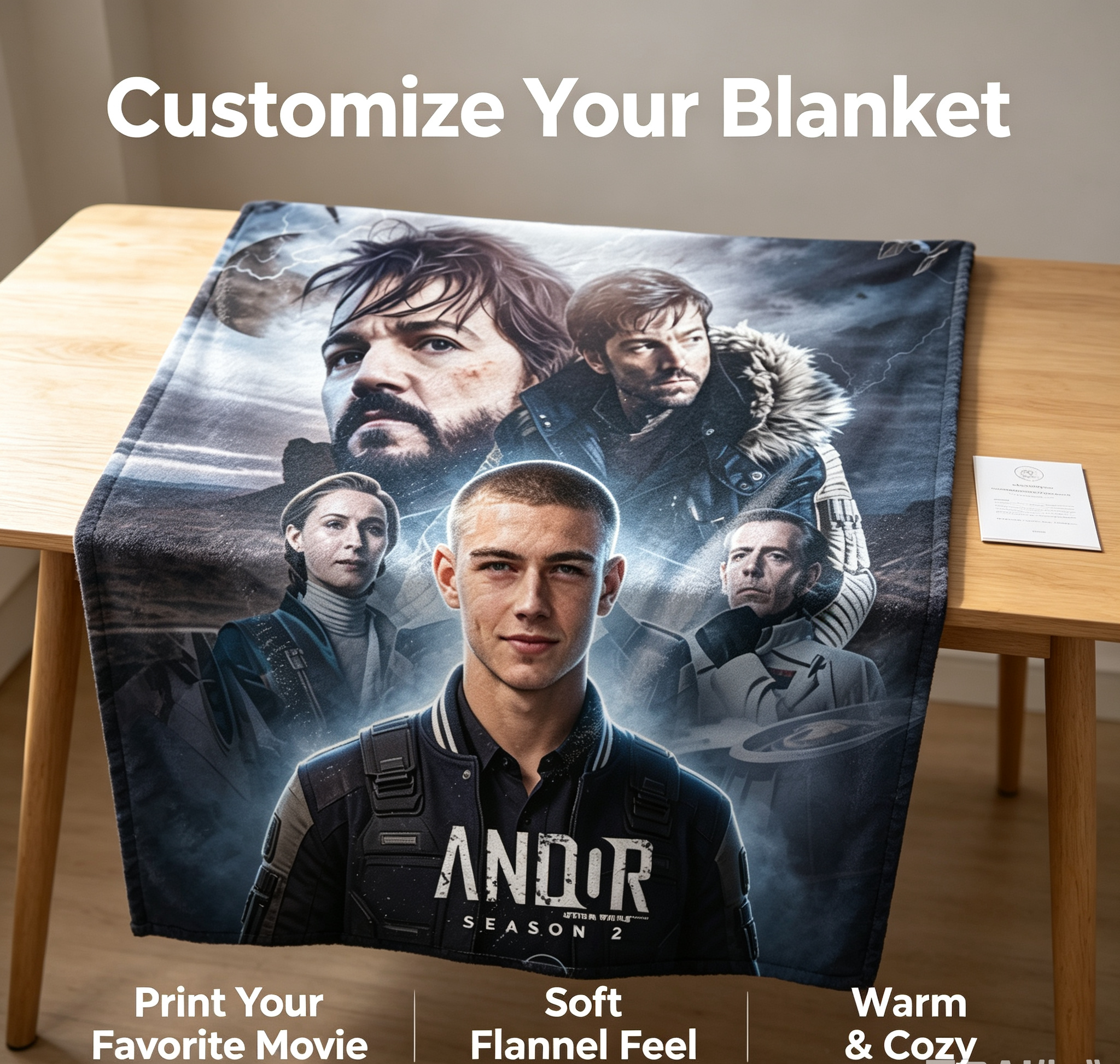 Custom Face Blanket Star Wars Andor Season 2 Flannel Blanket Perfect for Fans Cozy Home Use Gift or Giveaway