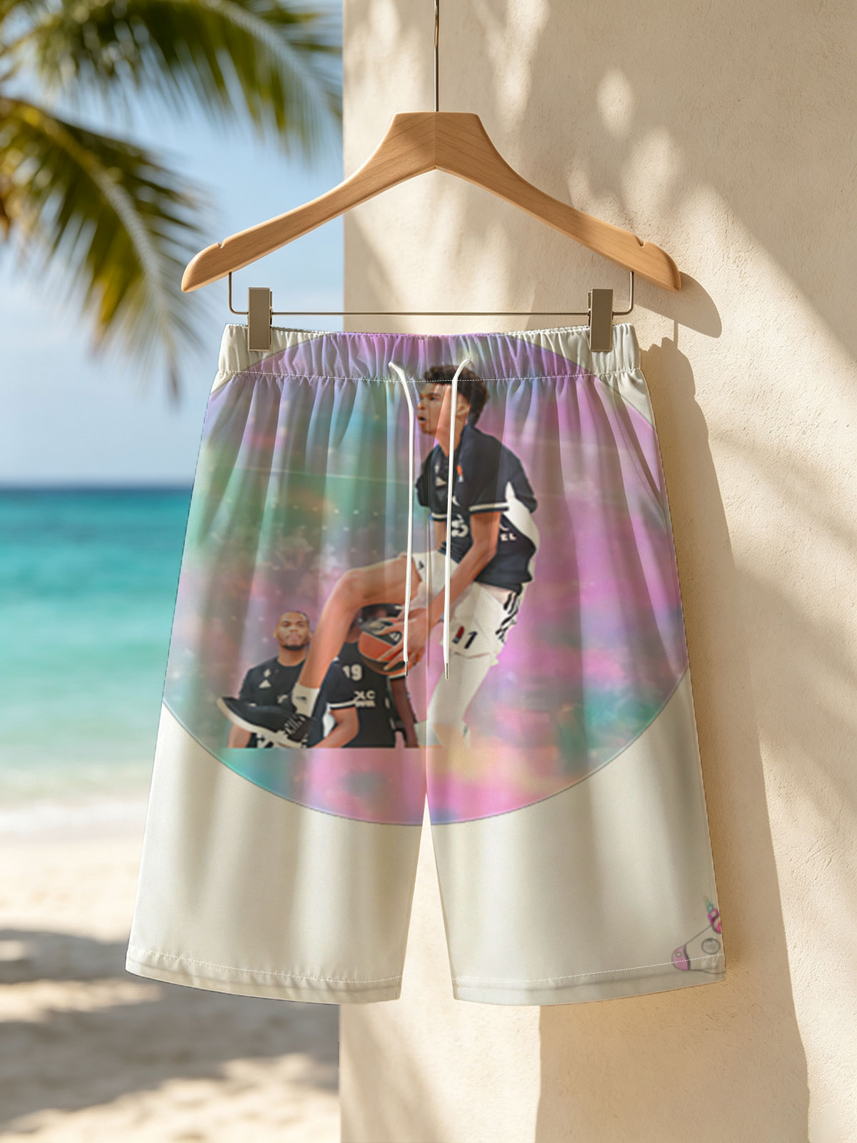 Victor Wembanyama Basketball Player with Unicorn Theme -  Beach shorts