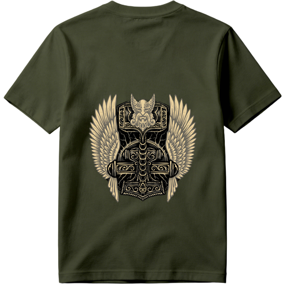 Thor's Hammer with Winged Viking Warrior Design - Tee