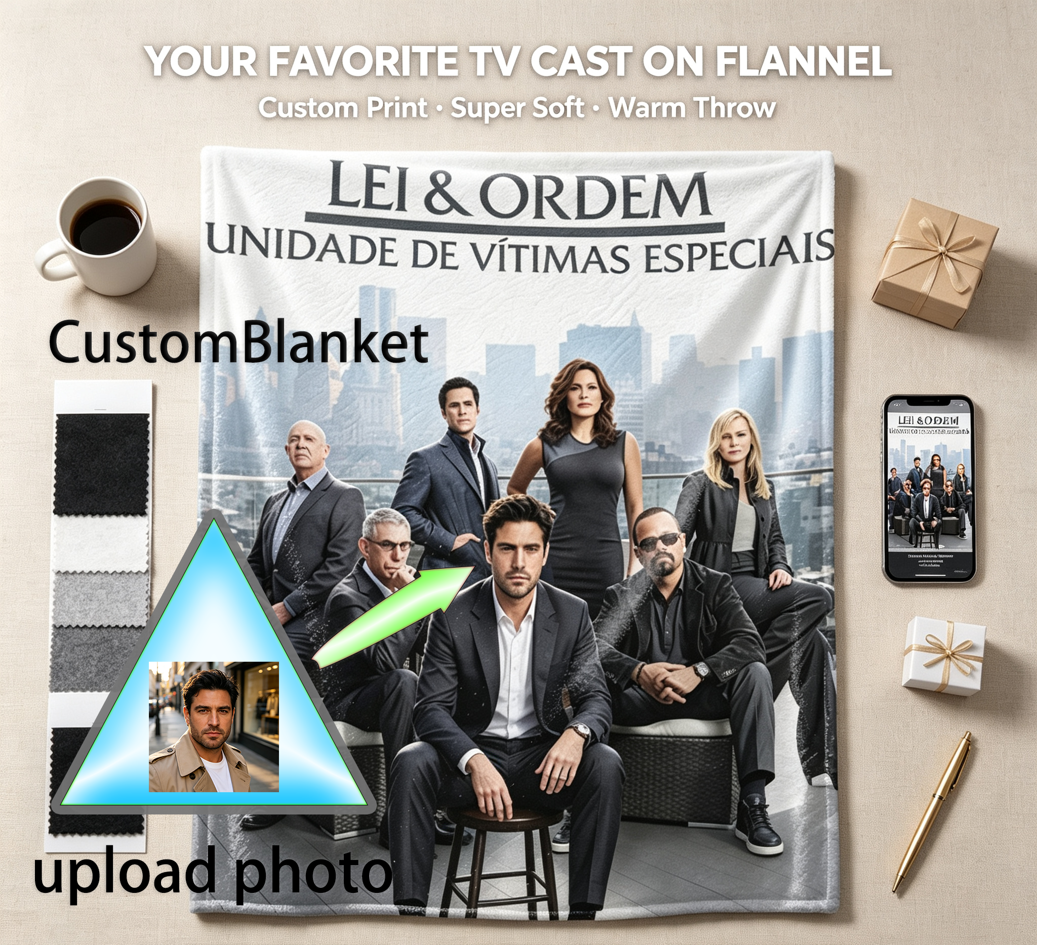 Custom Face Blanket - Law & Order: Special Victims Unit Cast Flannel Blanket for Home, Office, or Travel - Perfect Gift or Giveaway Item
