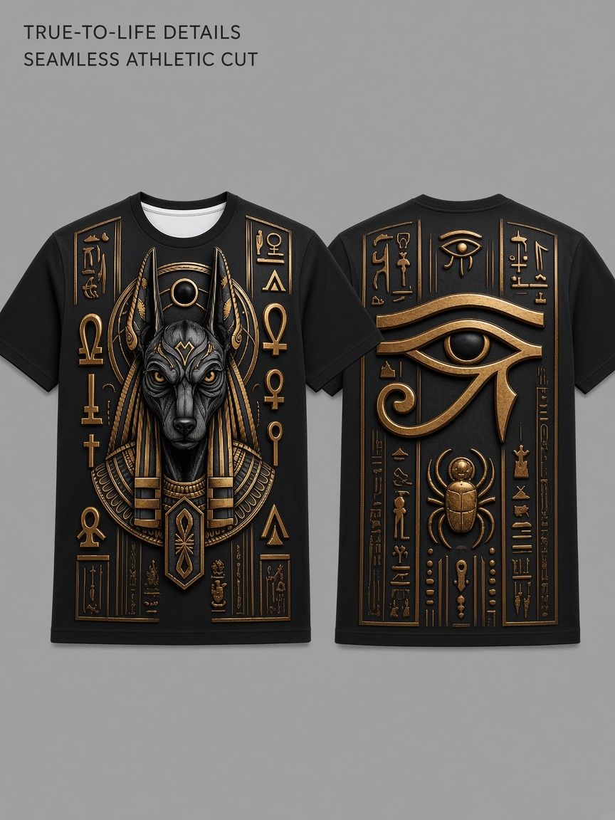 Egyptian Anubis 3D Optical Illusion Graphic Tee Breathable Athletic Mesh T-Shirt Casual and Sports Wear