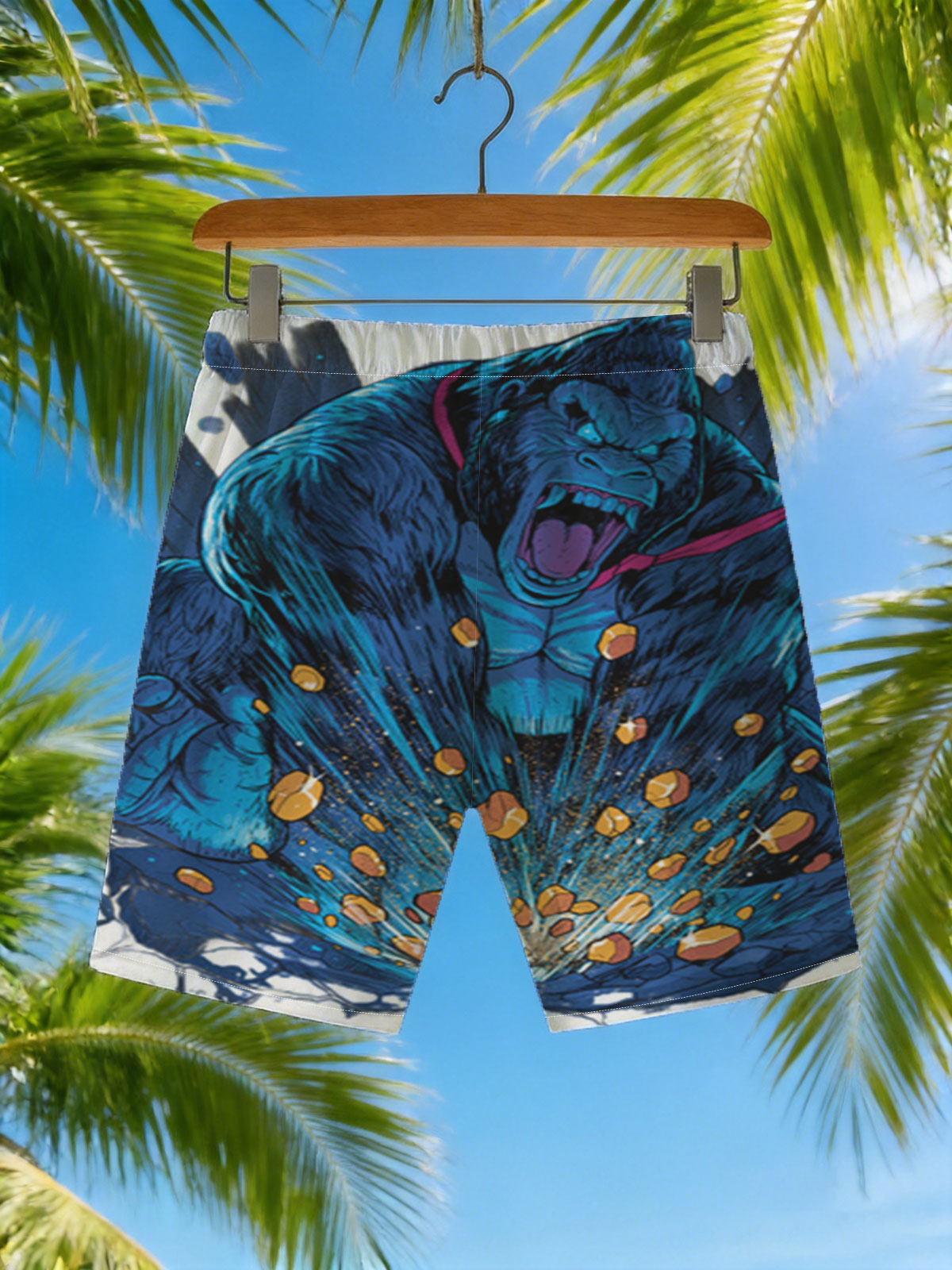 Gorilla King Unleashes Cosmic Power in Epic Clash -  Beach shorts