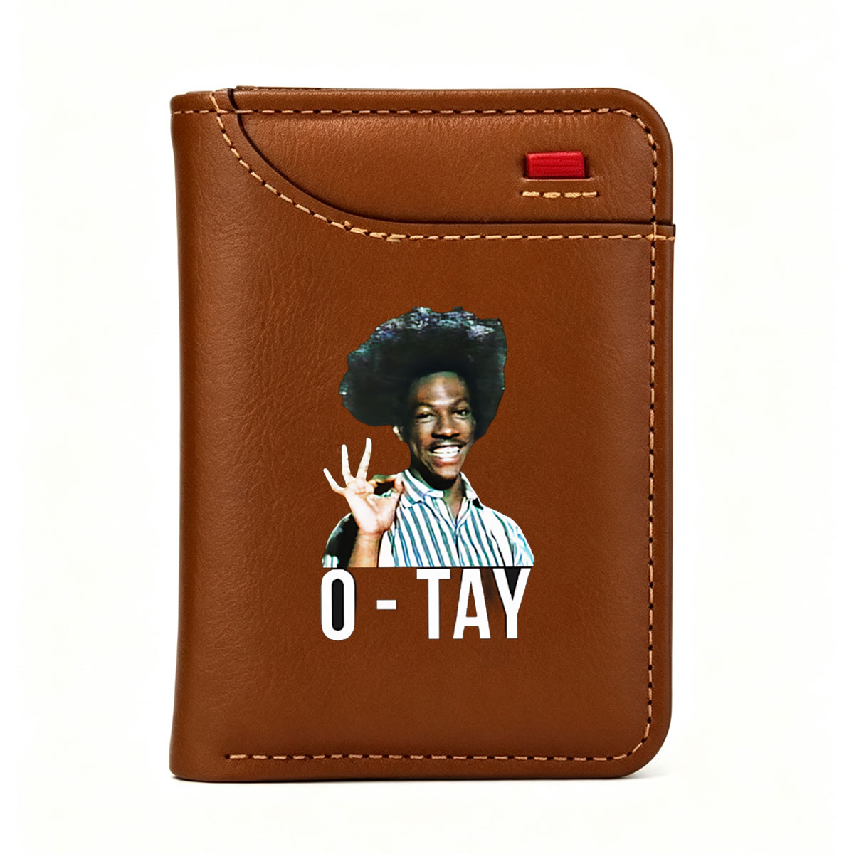 O-Tay: A Man with Afro and OK Gesture in Striped Shirt - Vertical Style Wallet