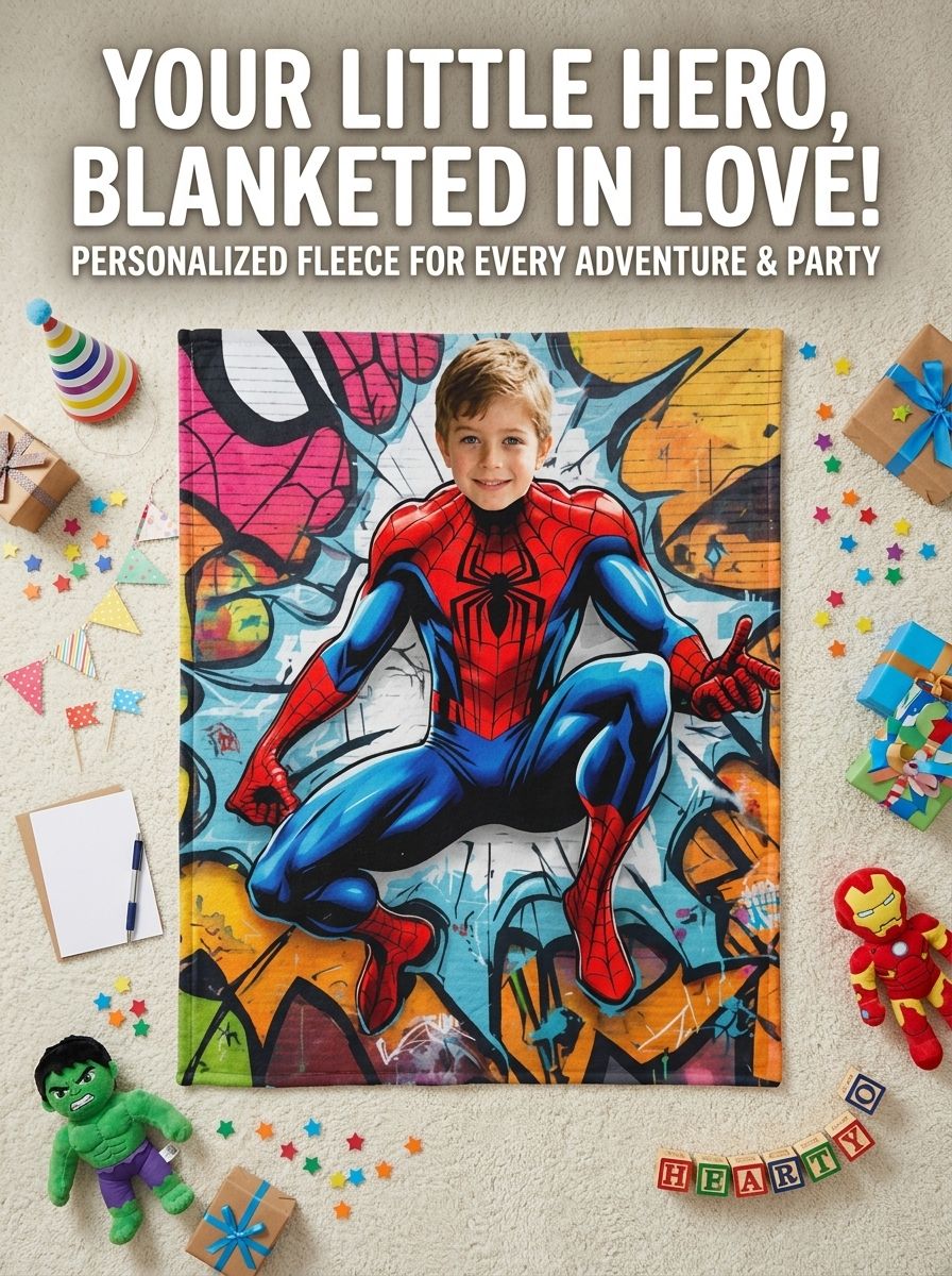 Custom Superhero Photo Flannel Blanket Personalized Comic Art Throw Soft Warm Anti Pilling Bed Sofa Cover Unique Gift