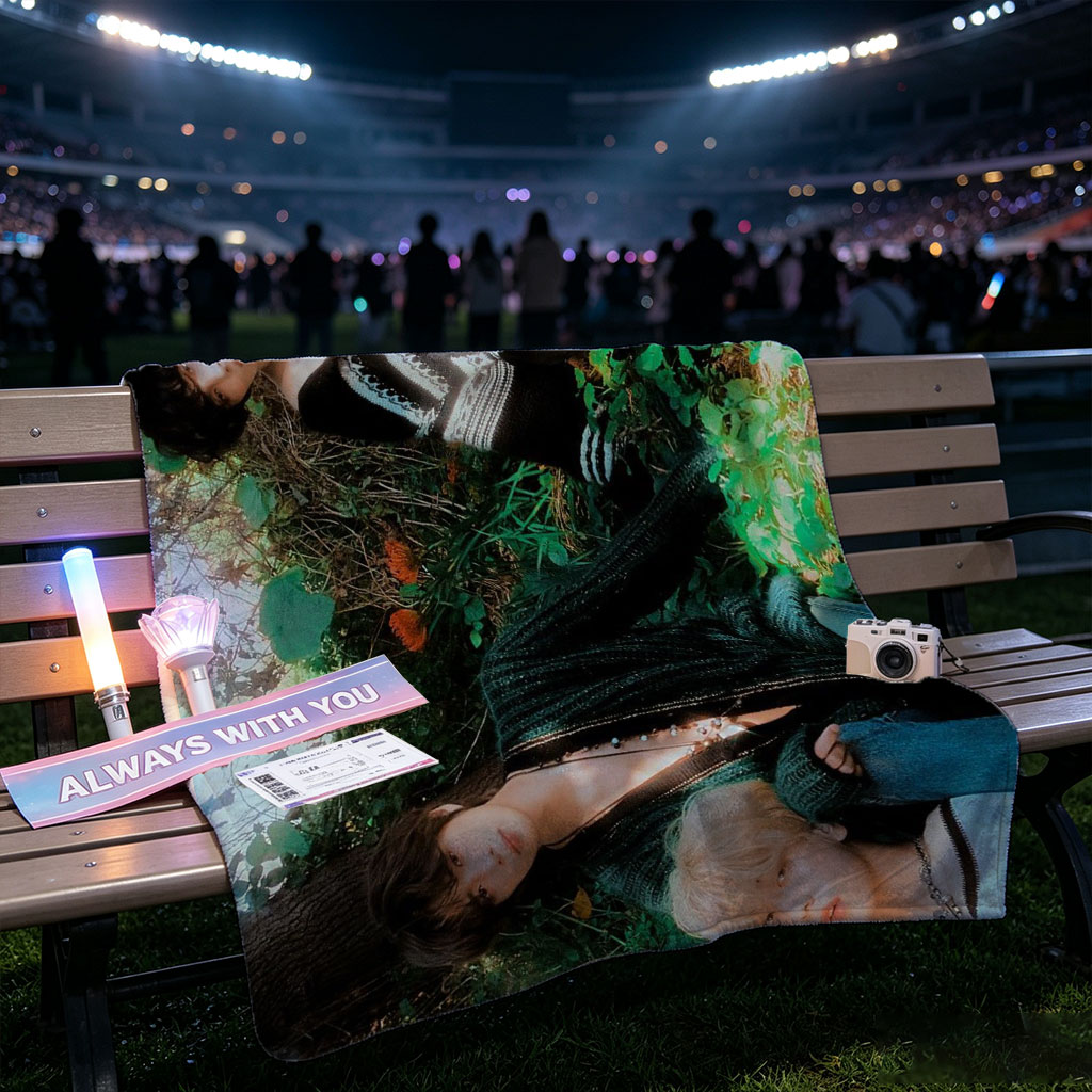 TXT Members Lying on Grass in Nature Scene - Blankets