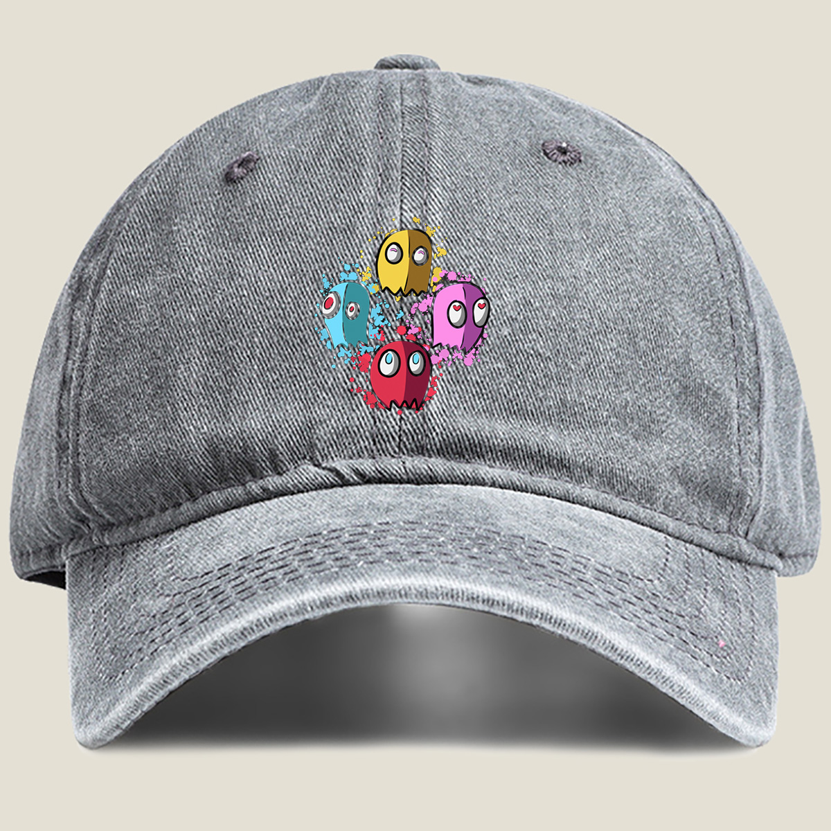 Pac-Man Ghosts: Blinky, Pinky, Inky, and Clyde - Washed Denim - Baseball Cap