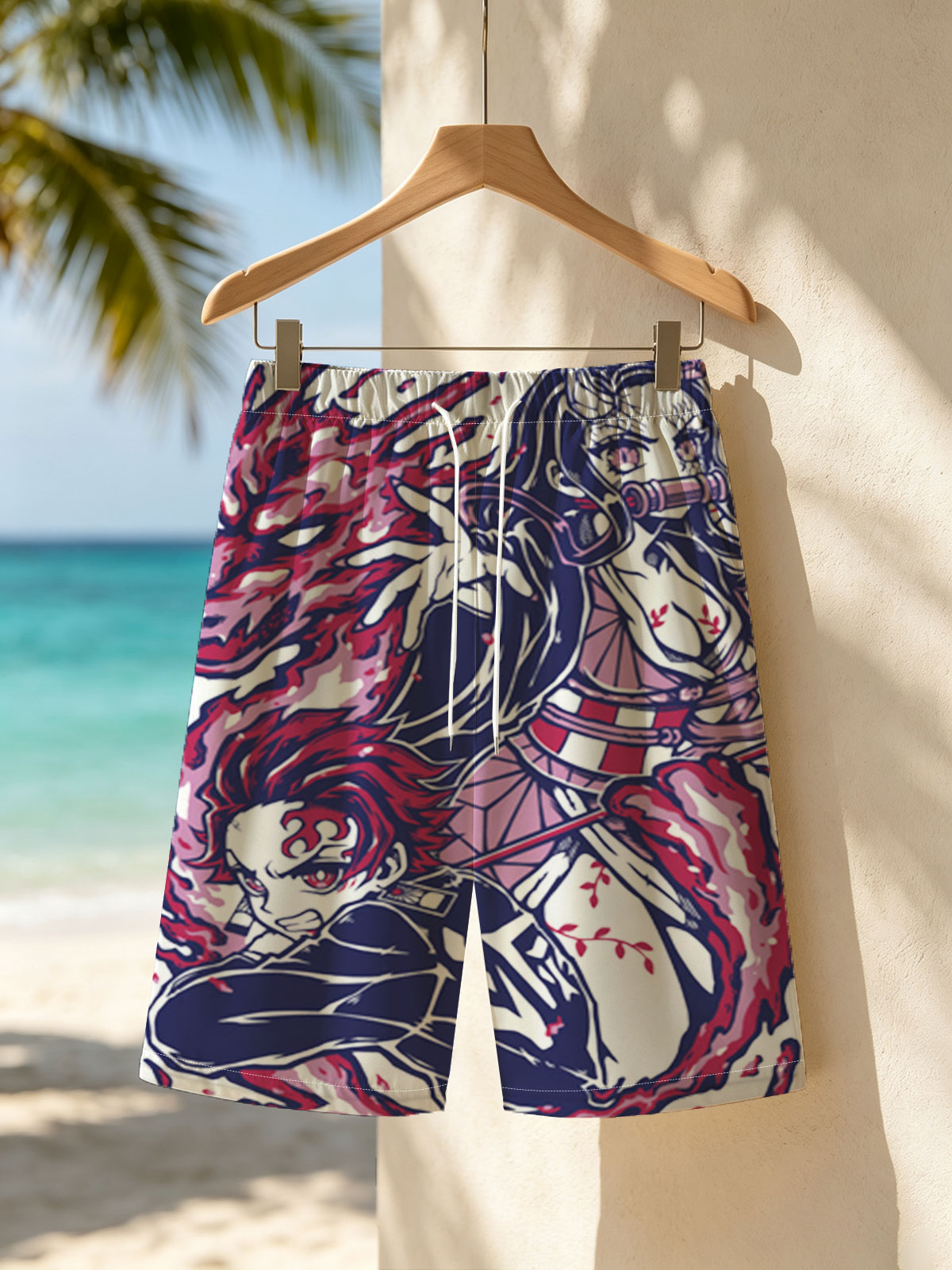 Demon Slayer: Nezuko and Tanjiro with Flame Dragon -  Beach shorts