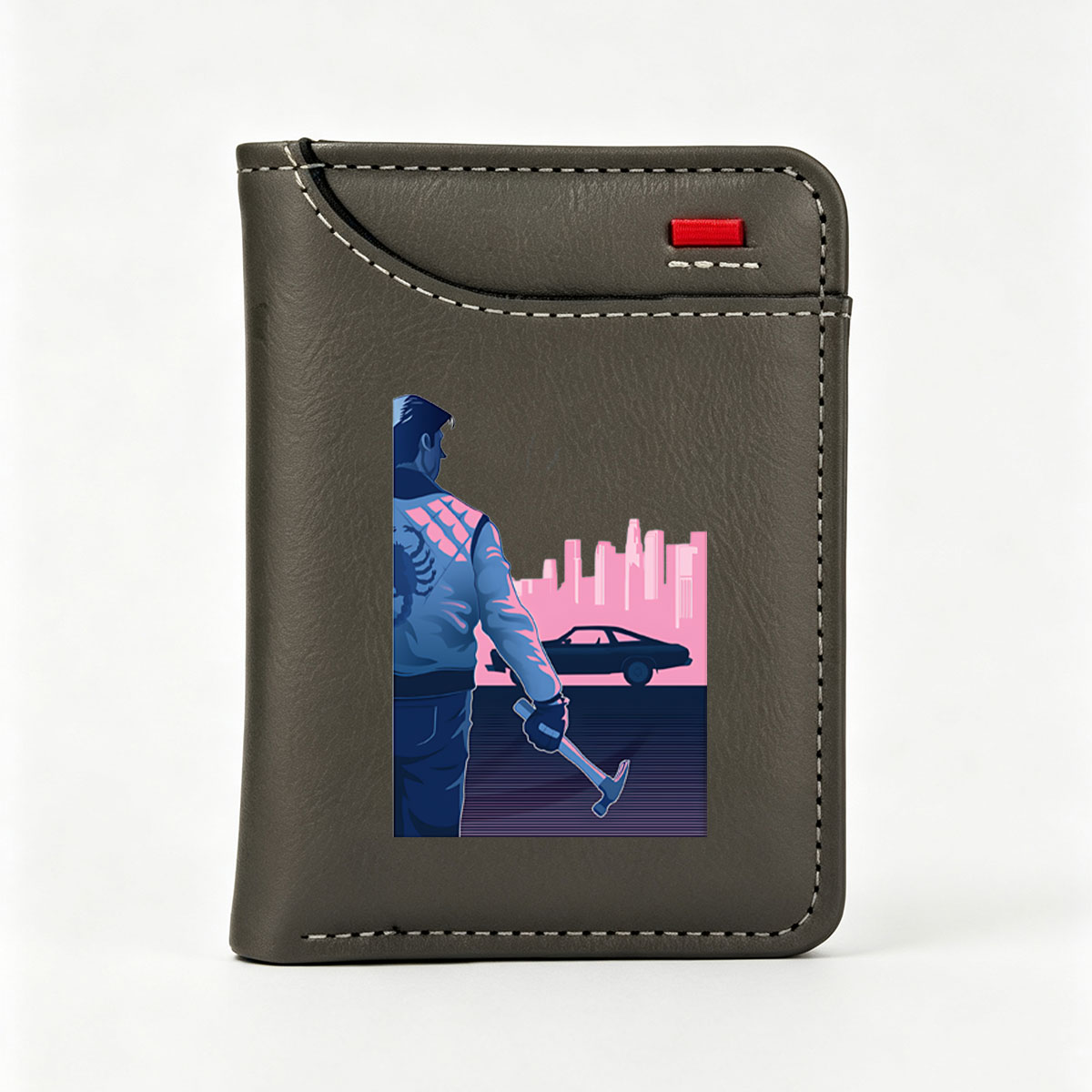 Cyberpunk Warrior with Hammer in Neon City Night - Vertical Style Wallet