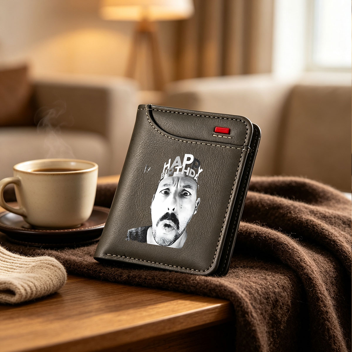 Man Wearing Happy Birthday Hat Making Surprised Face - Vertical Style Wallet