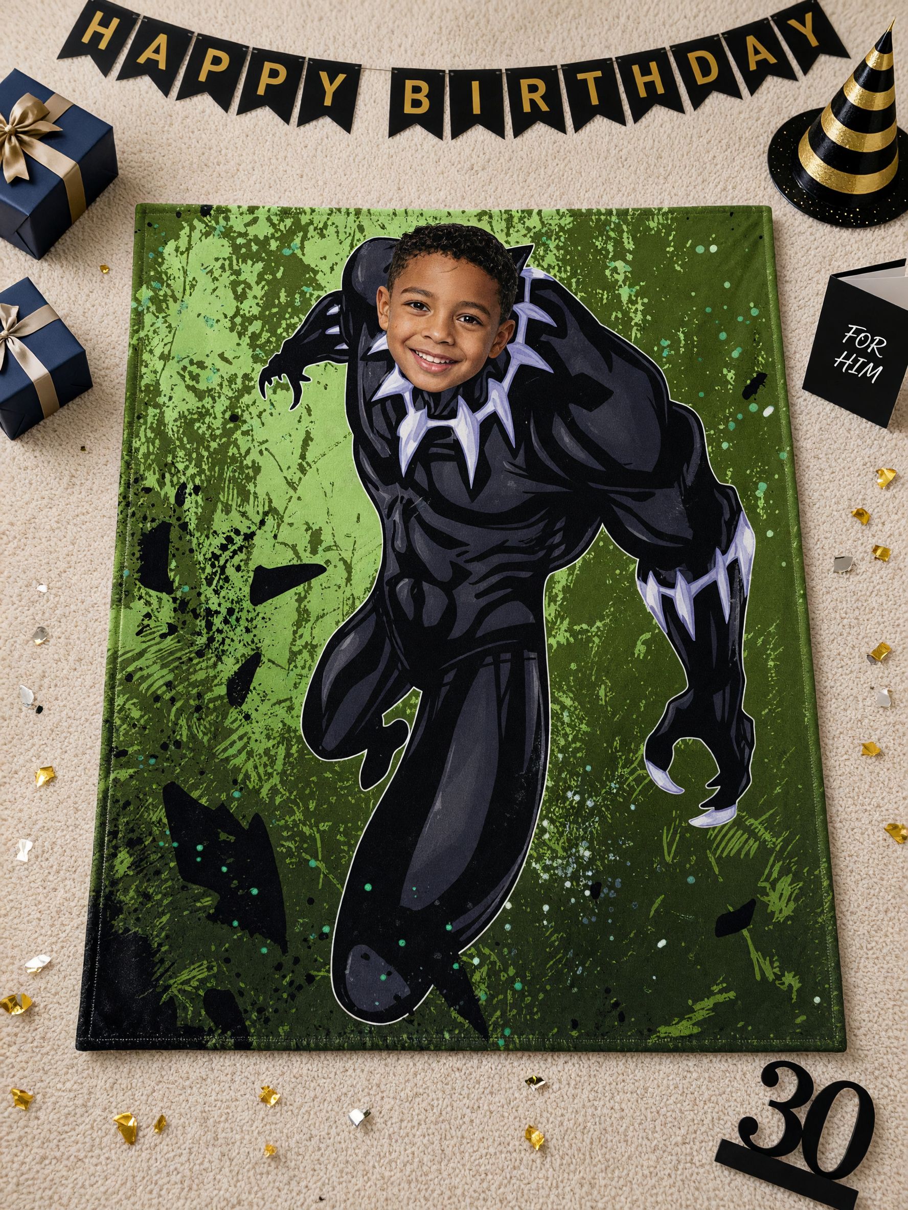 Personalized Superhero Photo Blanket Custom Face Soft Flannel Fleece Throw Cozy Gift for Kids and Comic Movie Lovers