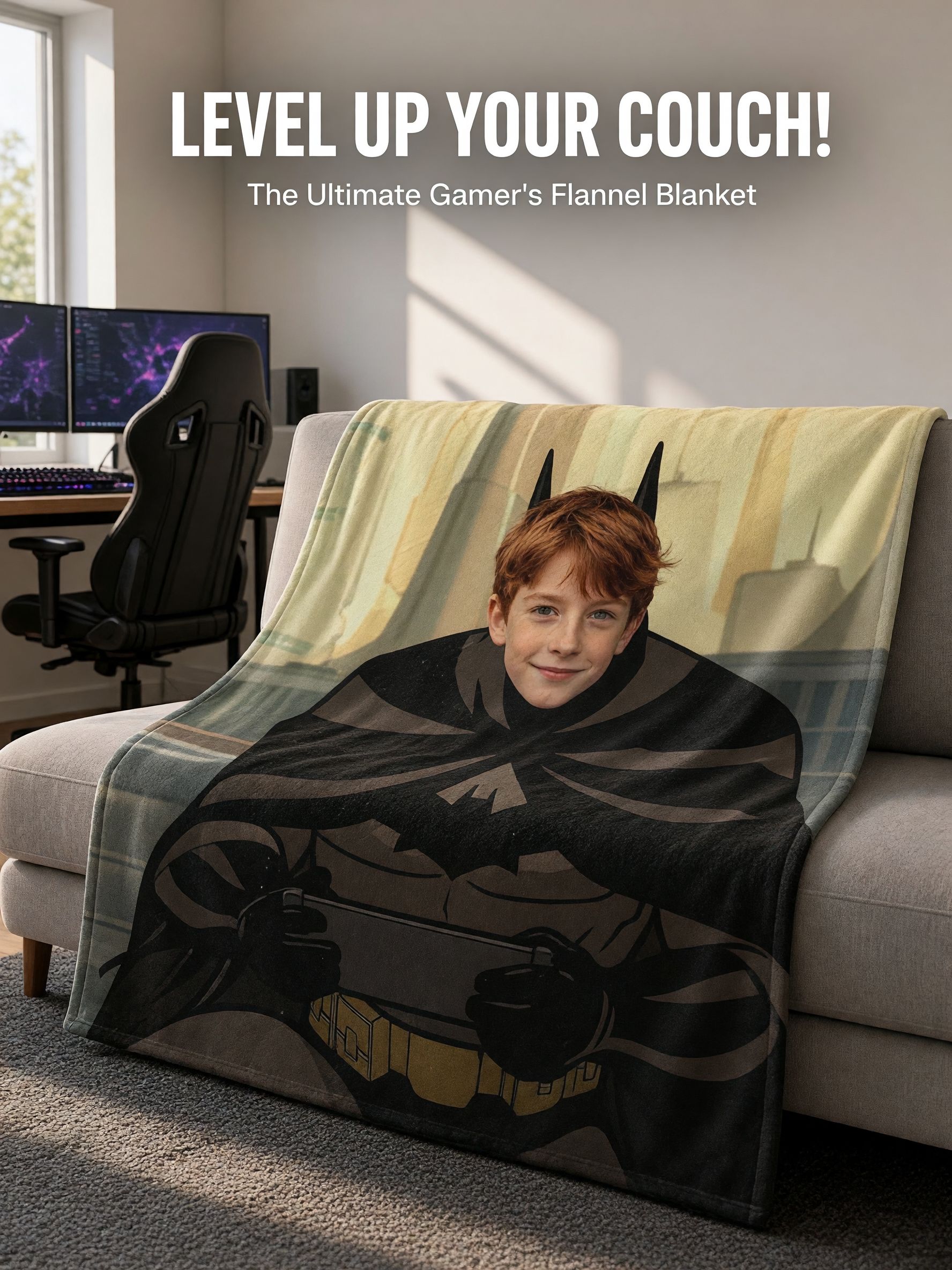 Custom Face Superhero Flannel Fleece Blanket, Ultra Soft Personalized Photo Throw for Kids and Adults, Ideal Cozy Gift