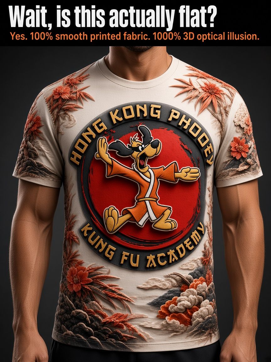 Hong Kong Phooey 3D Optical Illusion Graphic Tee Breathable Athletic Mesh T-Shirt Casual and Sports Wear