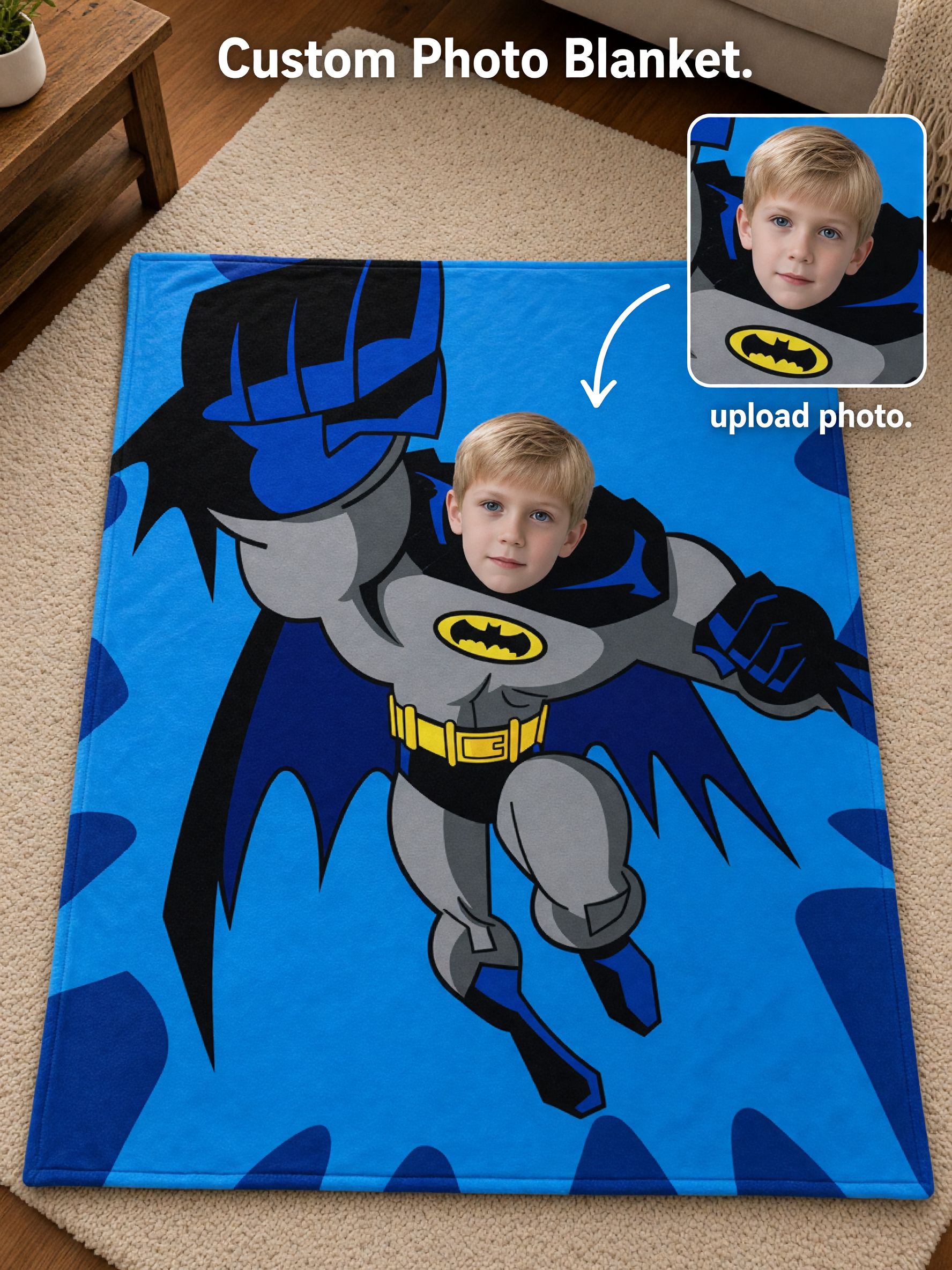 Custom Face Flannel Throw Blanket Personalized Comic Hero Photo Body Design Soft Warm Plush Cozy Gift For Boys And Kids