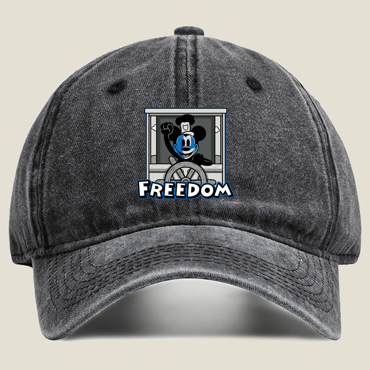 Mickey Mouse Freedom Steering Wheel Design - Washed Denim - Baseball Cap