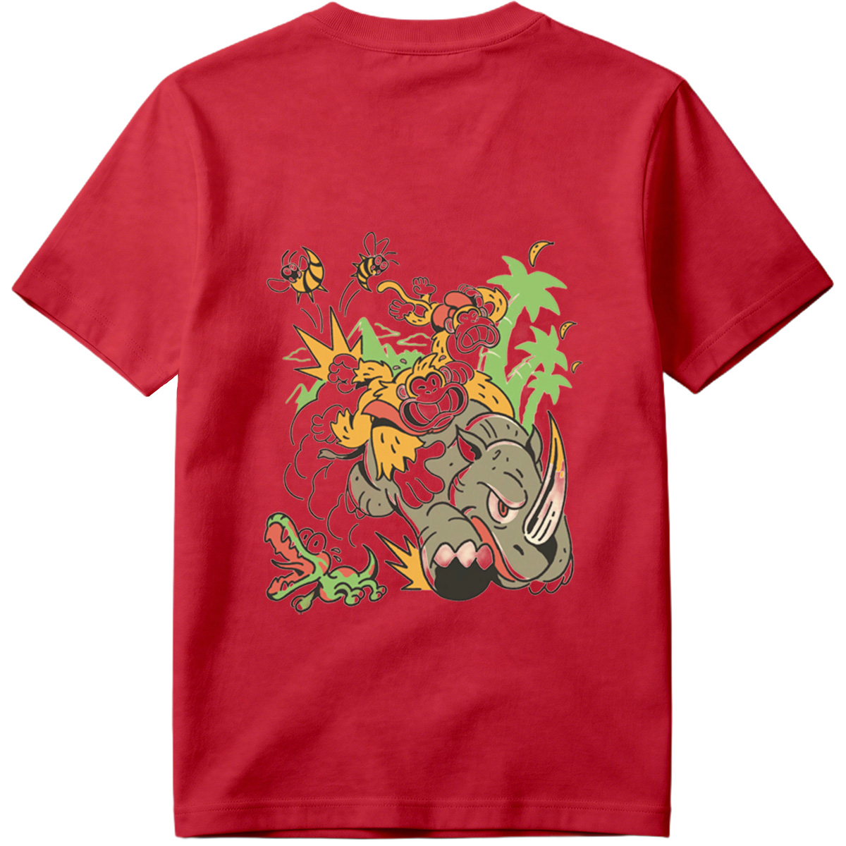 Donkey Kong and Diddy Kong Ride a Rhinoceros Through Jungle Chaos - Tee