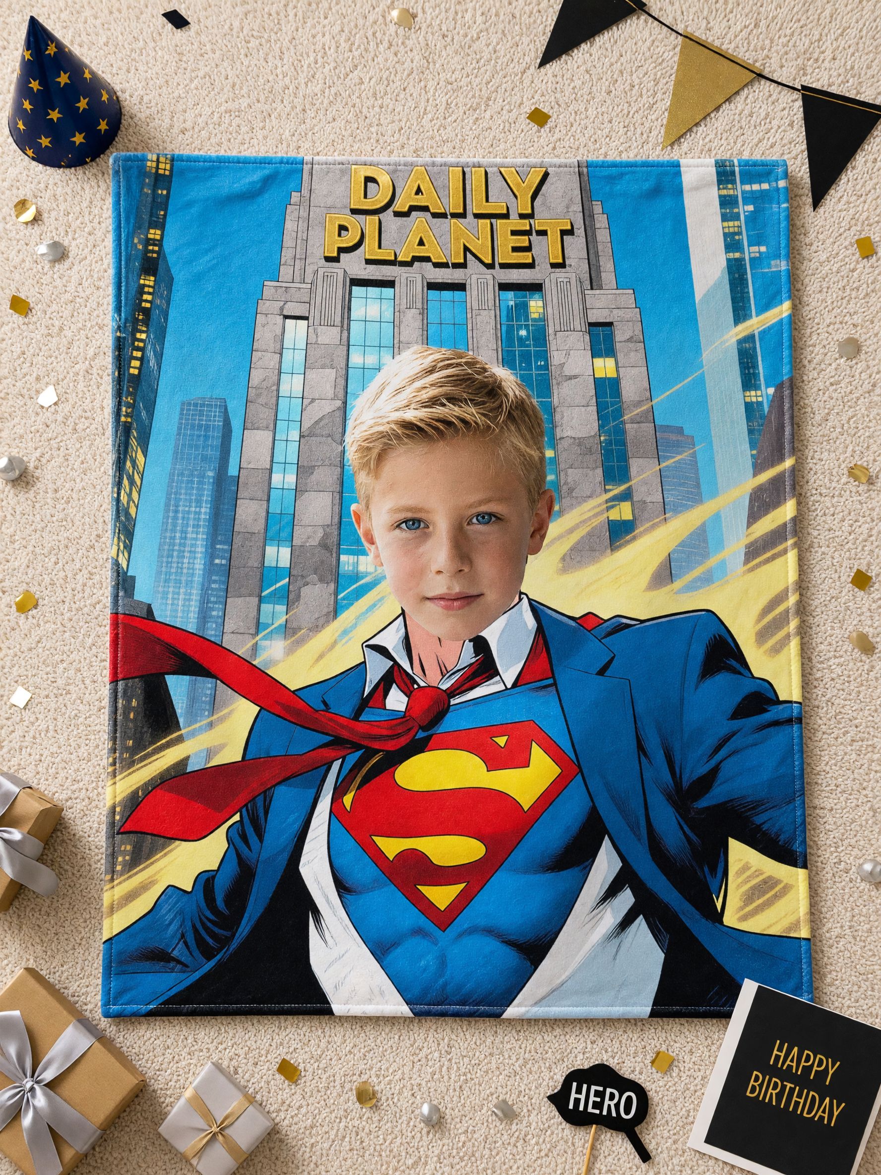 Custom Superhero Photo Face Blanket Ultra Soft Flannel Throw Personalized Comic Gift for Boys Kids Bed Sofa Couch Decor