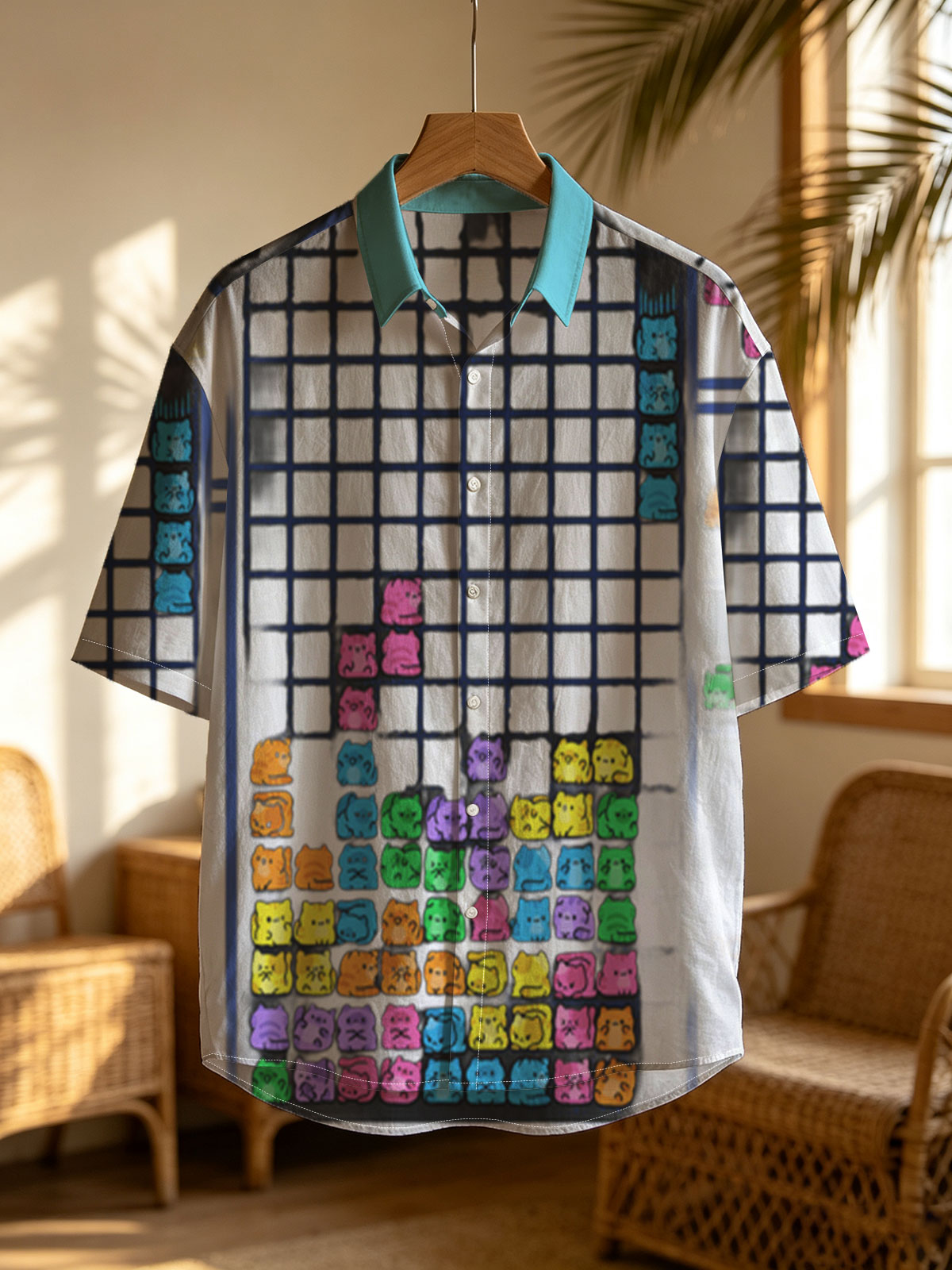 Cat Tetris Game Level 9 with Colorful Feline Blocks and Next Piece Preview -  Shirt
