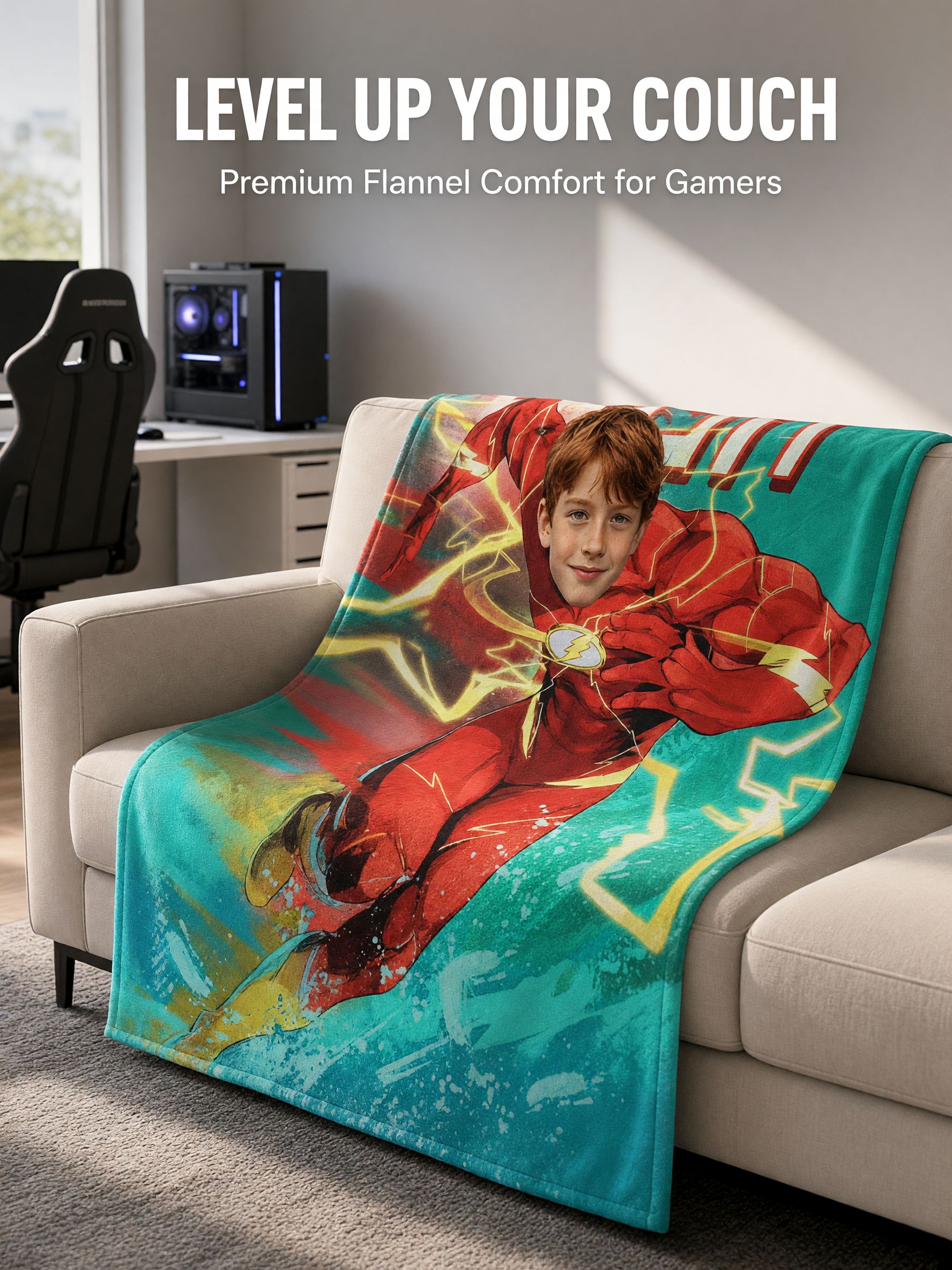 Personalized Custom Face Blanket Superhero Photo Throw Plush Soft Warm Flannel Cover Ideal Personalized Gift