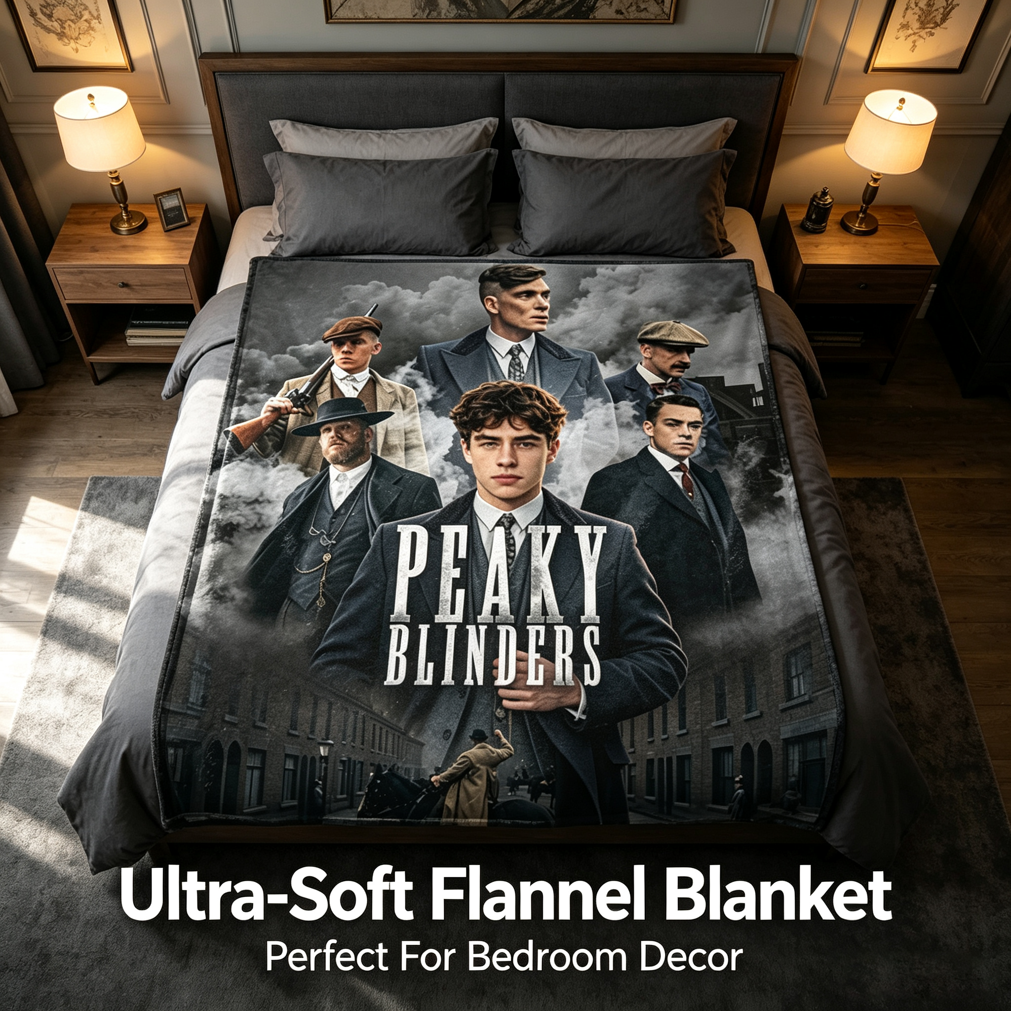 Custom Face Blanket Peaky Blinders Flannel Blanket for Fans of the Netflix Series Perfect Gift for Movie and TV Show Enthusiasts