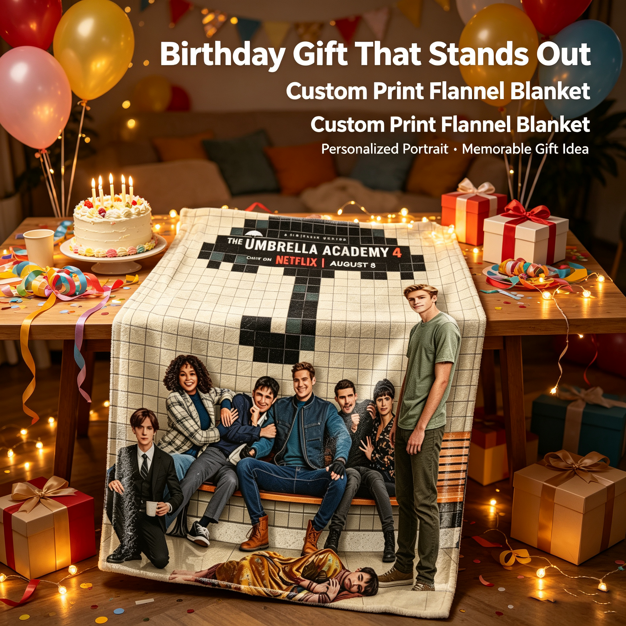 Custom Face Blanket The Umbrella Academy Flannel Blanket for Couch or Bed Comfort Gift for Fans of Netflix Series