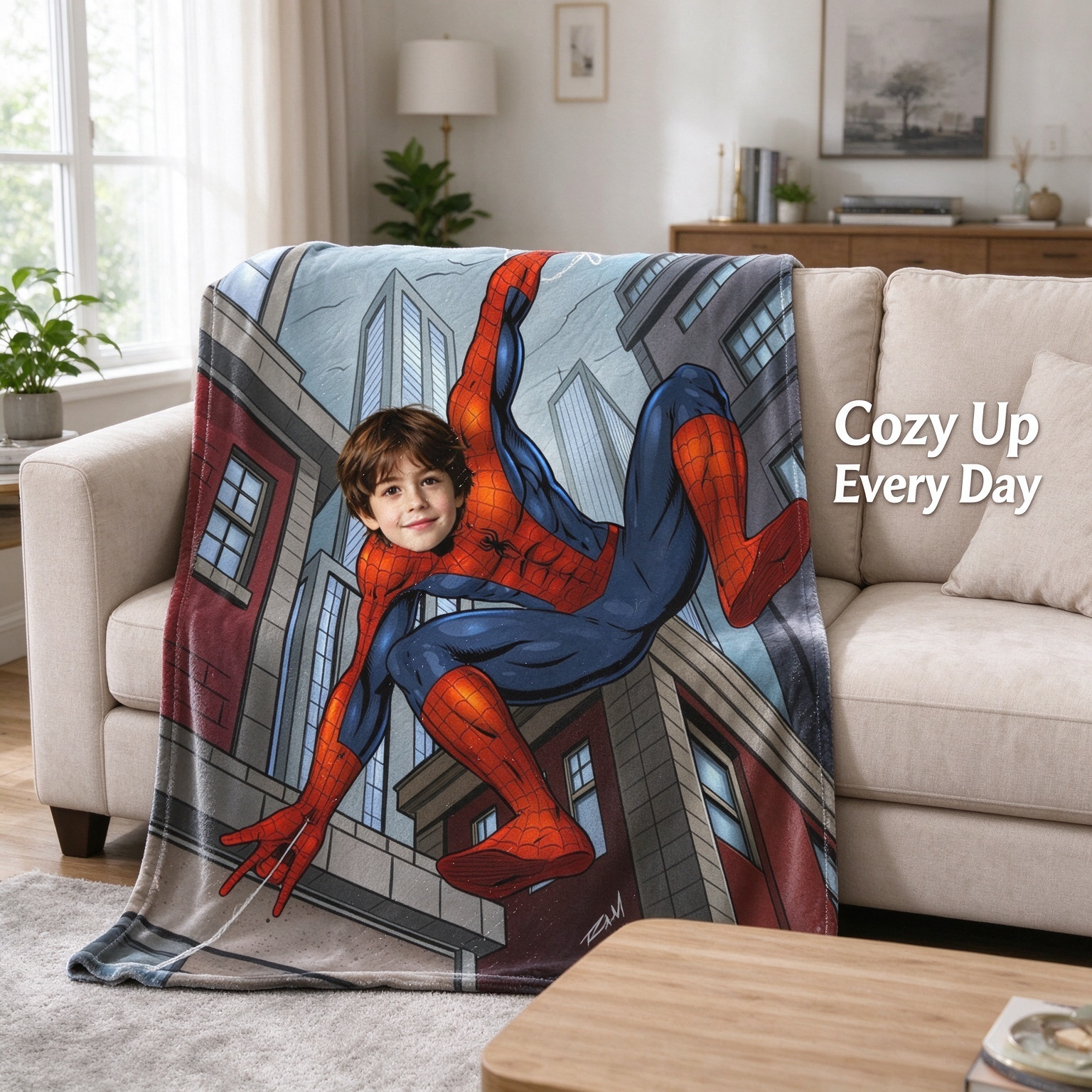 Custom Photo Face Superhero Blanket Ultra Soft Flannel Throw Cozy Personalized Gift for Kids and Superhero Fans