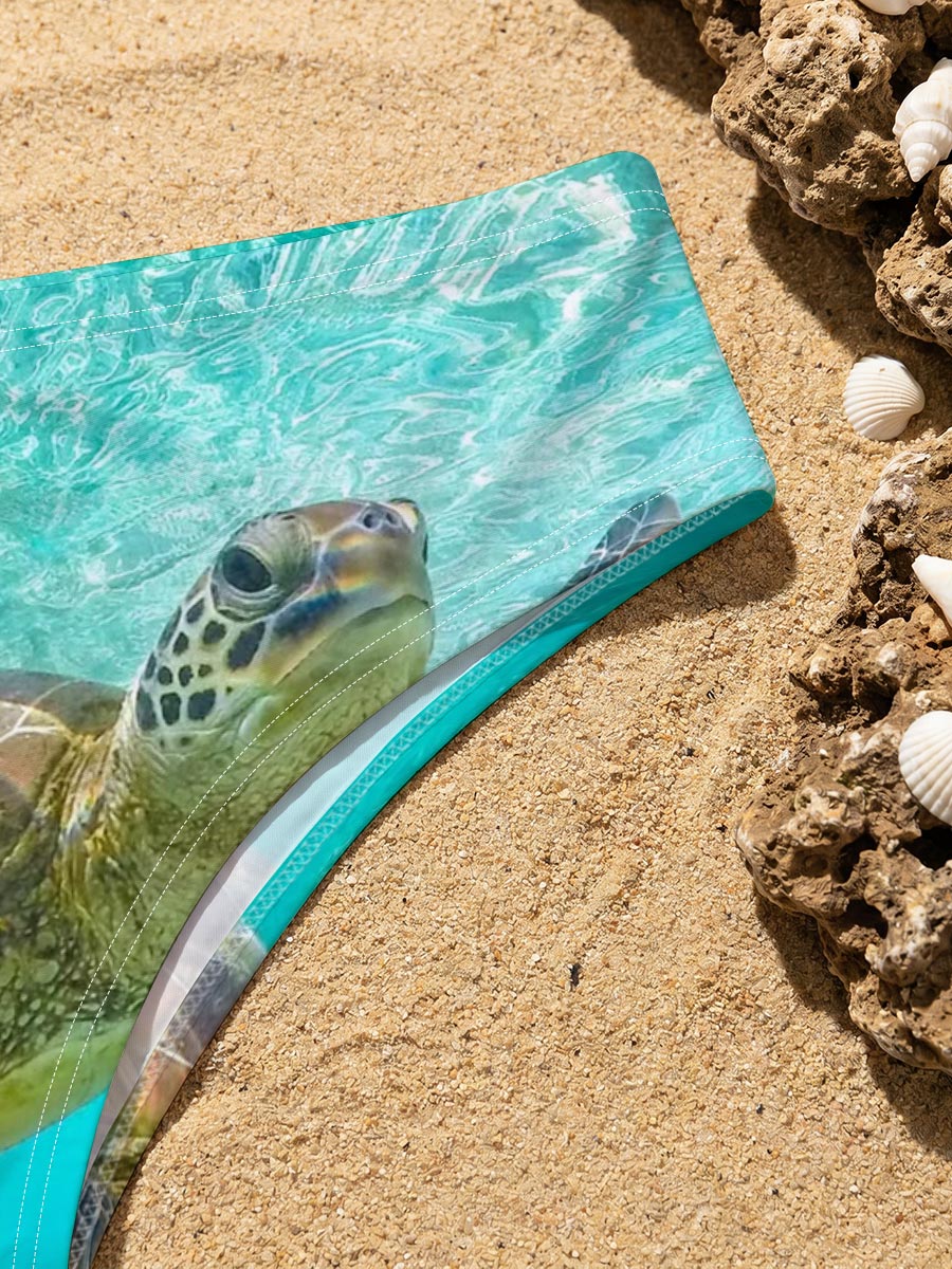 Sea Turtle Swimming in Crystal Clear Waters -  Men's swim trunks