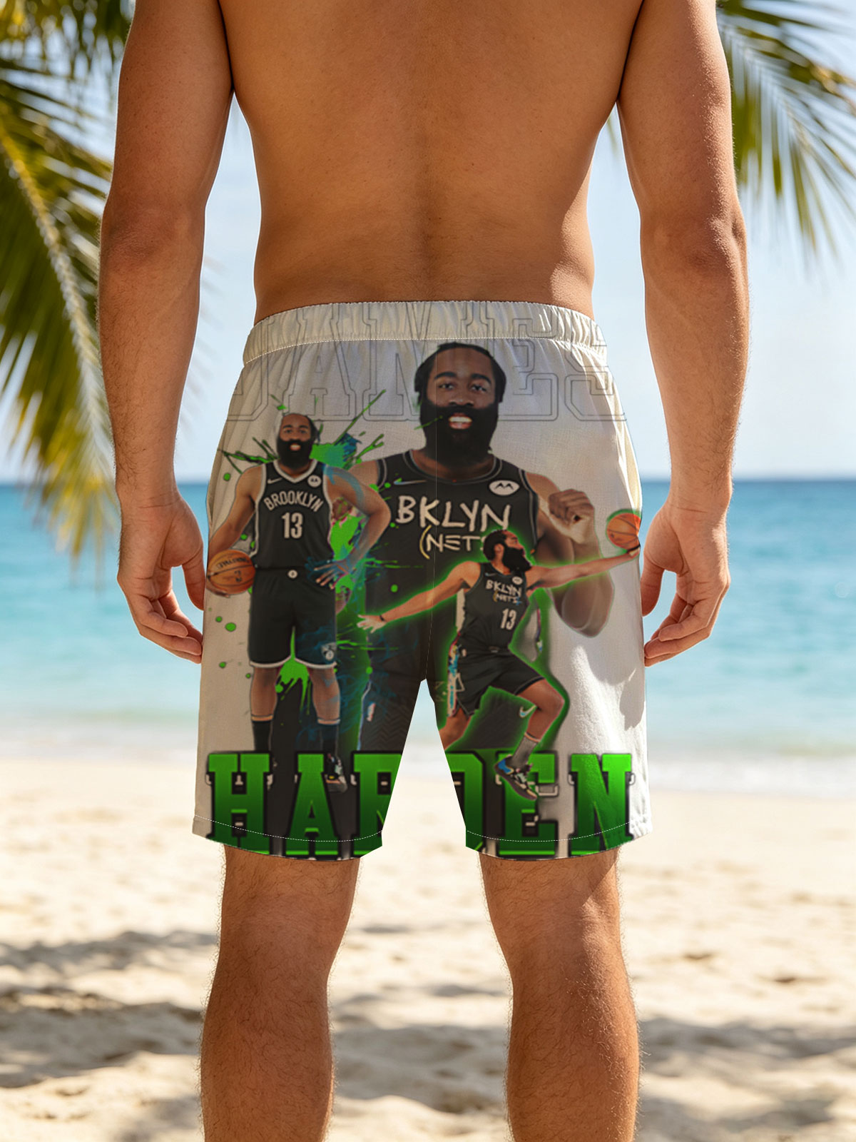 James Harden in Brooklyn Nets Jersey, Dynamic Basketball Action Pose -  Beach shorts